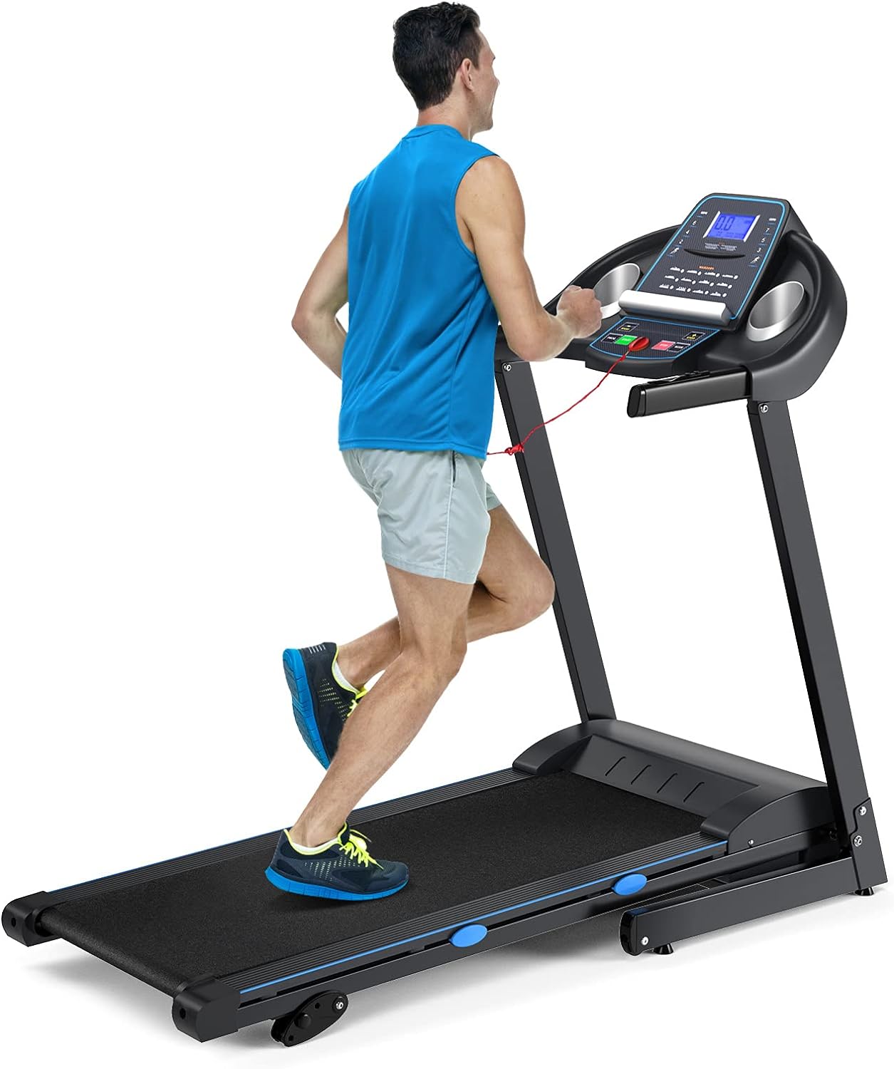 GYMAX Foldable Treadmill, 2.25HP Manual Incline Running Machine with LCD Display, 12 Preset Programs & Heart Rate Monitor, 17inch Wide Running Machine for Cardio Training, Home Gym Exercise Workout