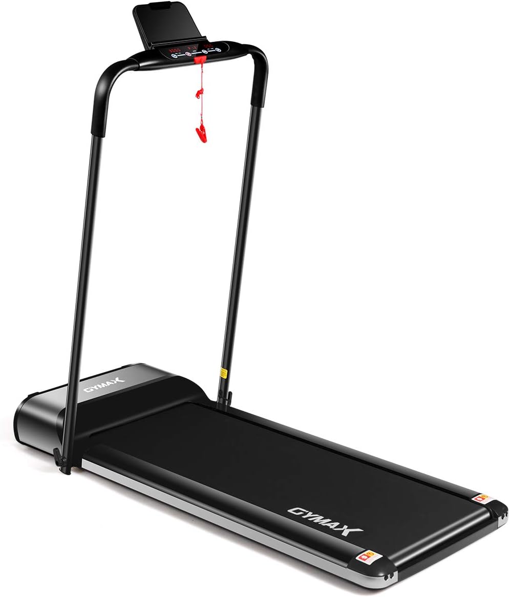 GYMAX Folding Treadmill, Slim Foldable Exercise Running Walking Machine with LED Monitor & Tablet/Phone Holder, Ultra-Thin Installation-Free Treadmill for Home/Gym