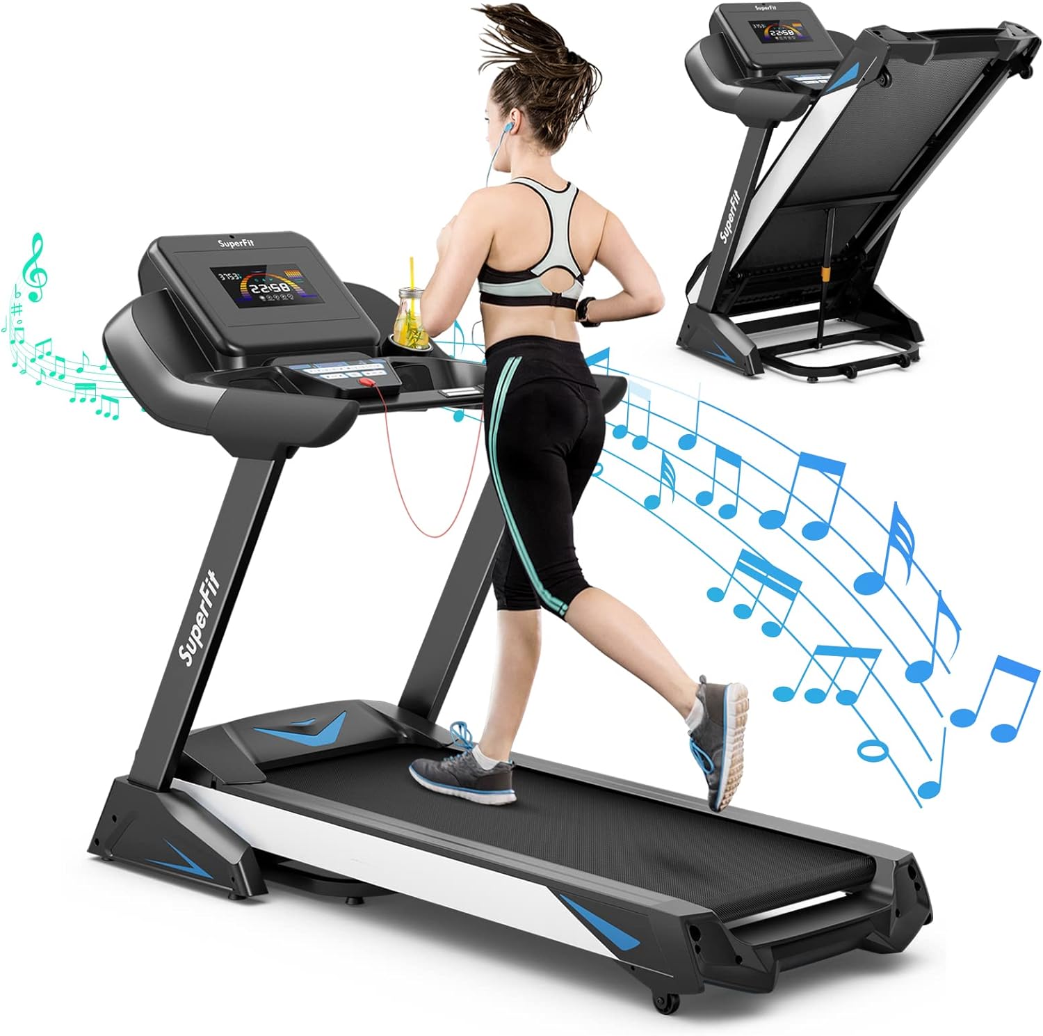 GYMAX Folding Treadmill, 4.75HP Auto Incline Treadmill with LED Monitor, Blue Tooth Speaker, App Control, 20 Preset Programs & Pulse Grip, Foldable Running Walking Jogging Machine for Home Gym