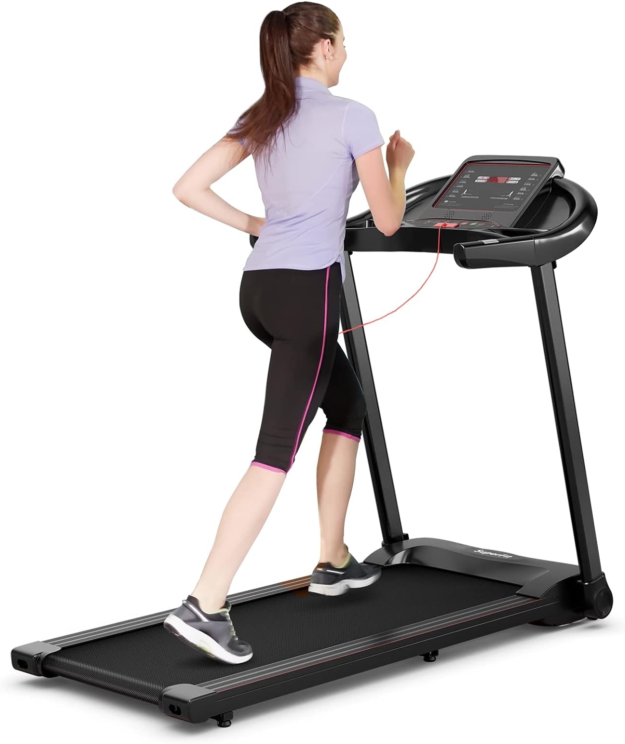 GYMAX Folding Treadmill, 2.25HP Fitness Running Machine with Large Screen Monitor, 12 Preset Program, Multimedia App Control, Free Installation Home Gym Treadmill for Small Apartment