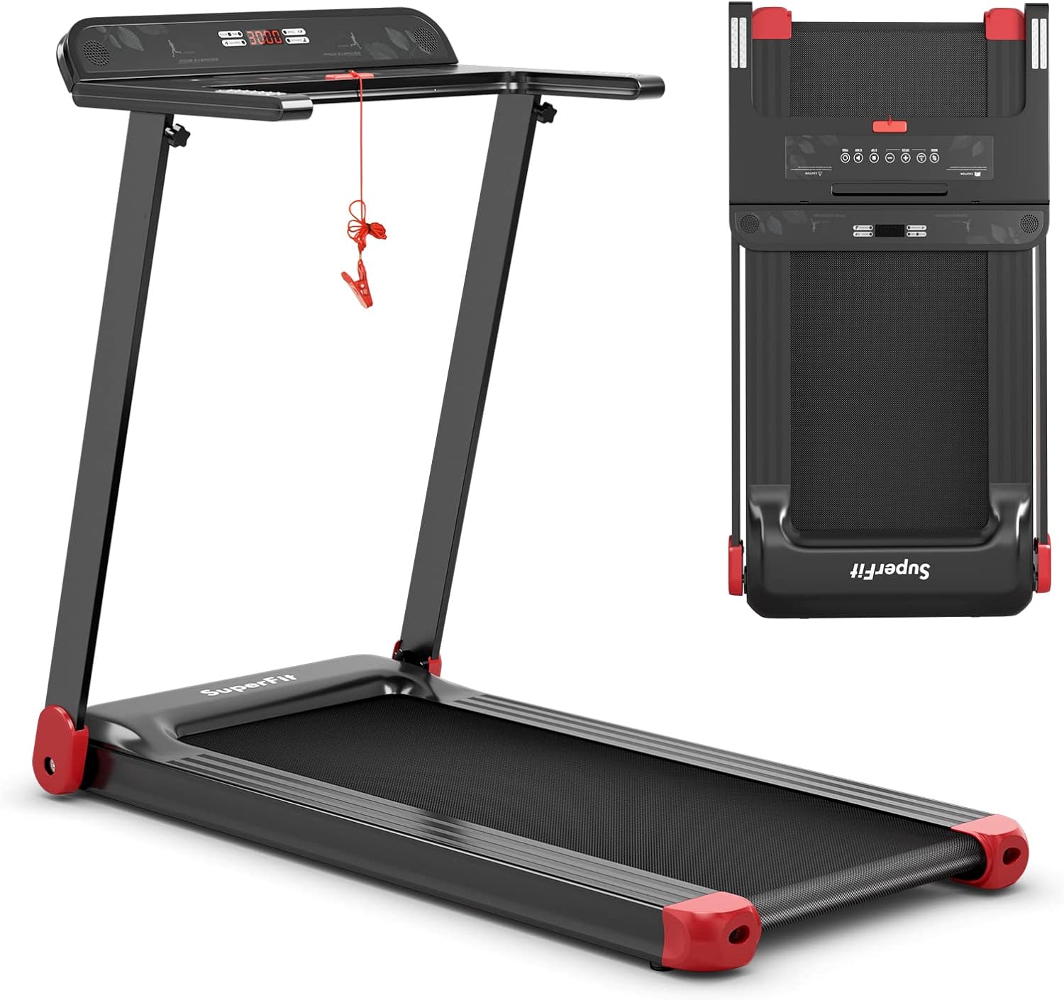 GYMAX Folding Treadmill, Smart APP Control Running Machine, LED Monitor & Adjustable Device Holder, Portable Treadmill for Home Gym Small Apartment