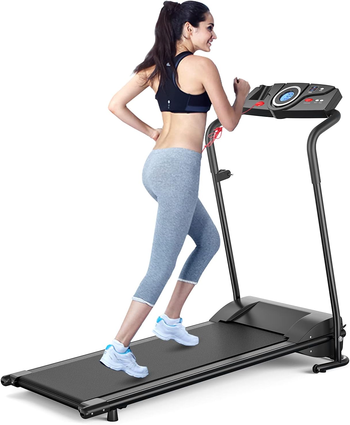 GYMAX Folding Treadmill, Electric Motorized Running Machine with 12 Preset Programs & LCD Monitor, Compact Home Gym Running Treadmill for Small Space, Cardio Training Fitness Equipment