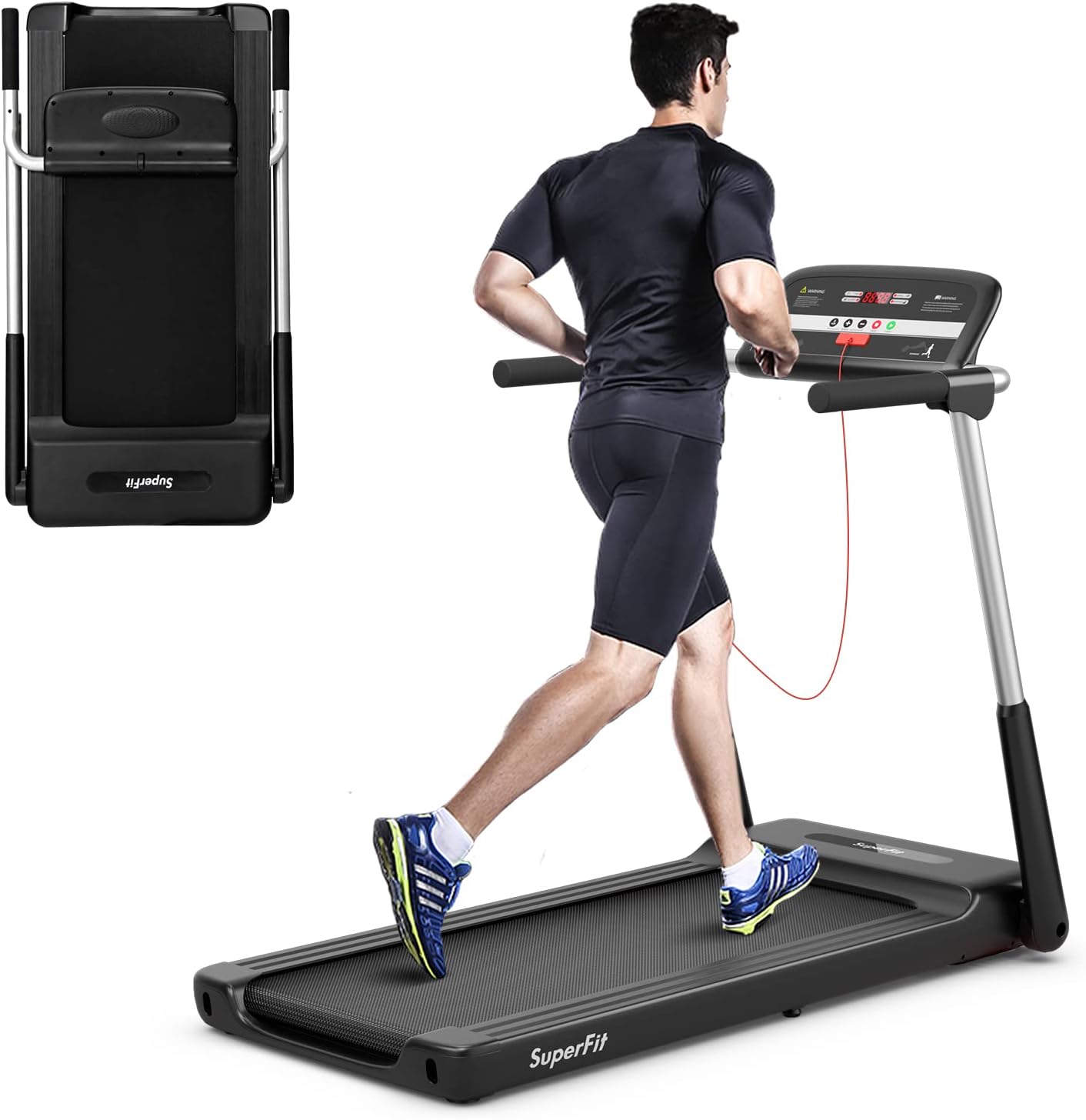 GYMAX Foldable Treadmill, 2.25HP Portable Treadmill with App Control & LED Monitor, Compact Running Walking Jogging Machine for Small Space, Home Gym Workout Fitness Folding Treadmill