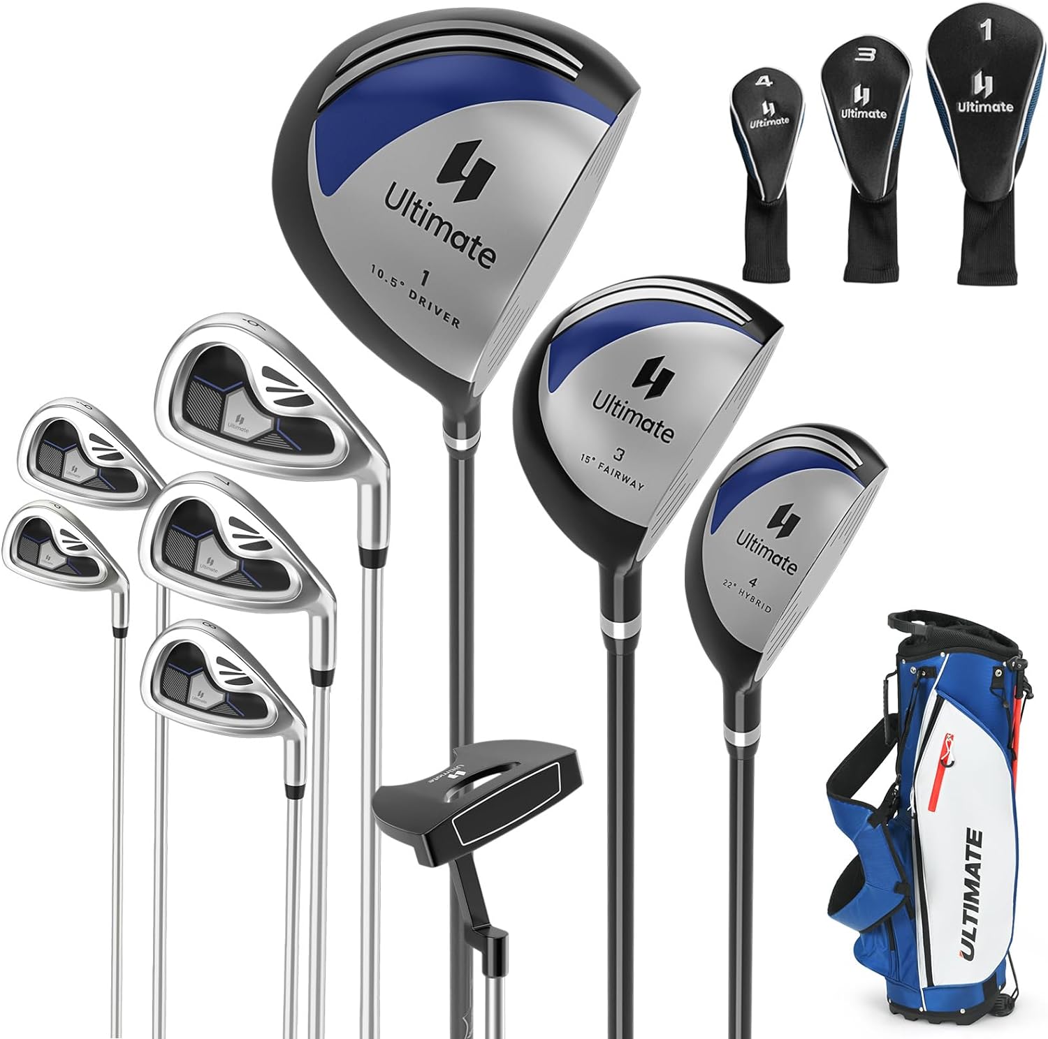 GYMAX Complete Golf Club Set for Men, 12/14 PCS Right Hand Golf Clubs Set with #1 Driver & #3 Fairway & #4 Hybrid & #6/#7/#8/#9/#P Irons, Putter & Head Covers, Mens Golf Clubs Set