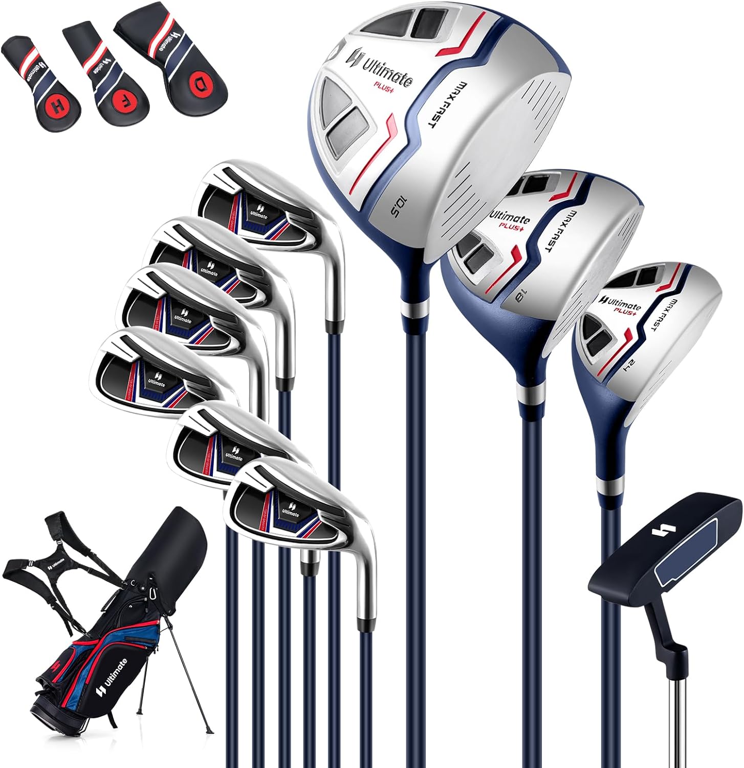 GYMAX Golf Clubs for Men, 16PCS Right Handed Complete Golf Set - 3 Woods (#1#3#5), 5 Irons (#5#6#7#8#9), Sand/Pitching Wedge, Putter, 3 Head Covers, Rain Hood & Stand Bag