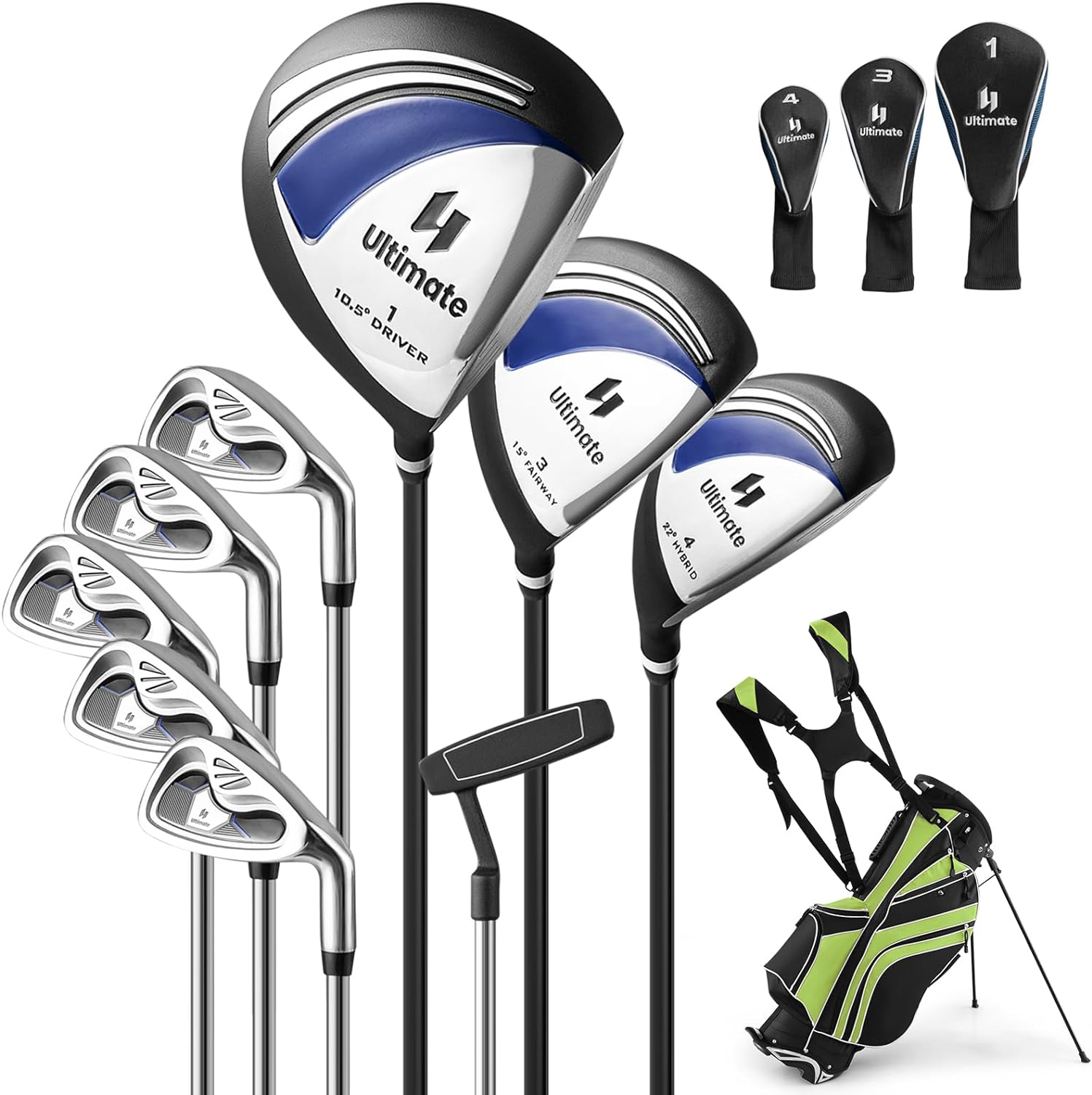 GYMAX Complete Golf Club Set for Men, 12/14 PCS Right Hand Golf Clubs Set with #1 Driver & #3 Fairway & #4 Hybrid & #6/#7/#8/#9/#P Irons, Putter & Head Covers, Mens Golf Clubs Set