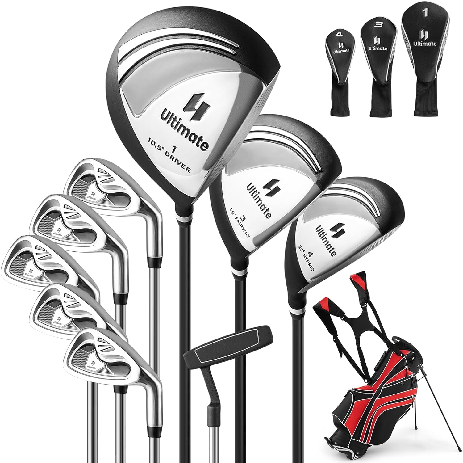 GYMAX Complete Golf Club Set for Men, 12/14 PCS Right Hand Golf Clubs Set with #1 Driver & #3 Fairway & #4 Hybrid & #6/#7/#8/#9/#P Irons, Putter & Head Covers, Mens Golf Clubs Set