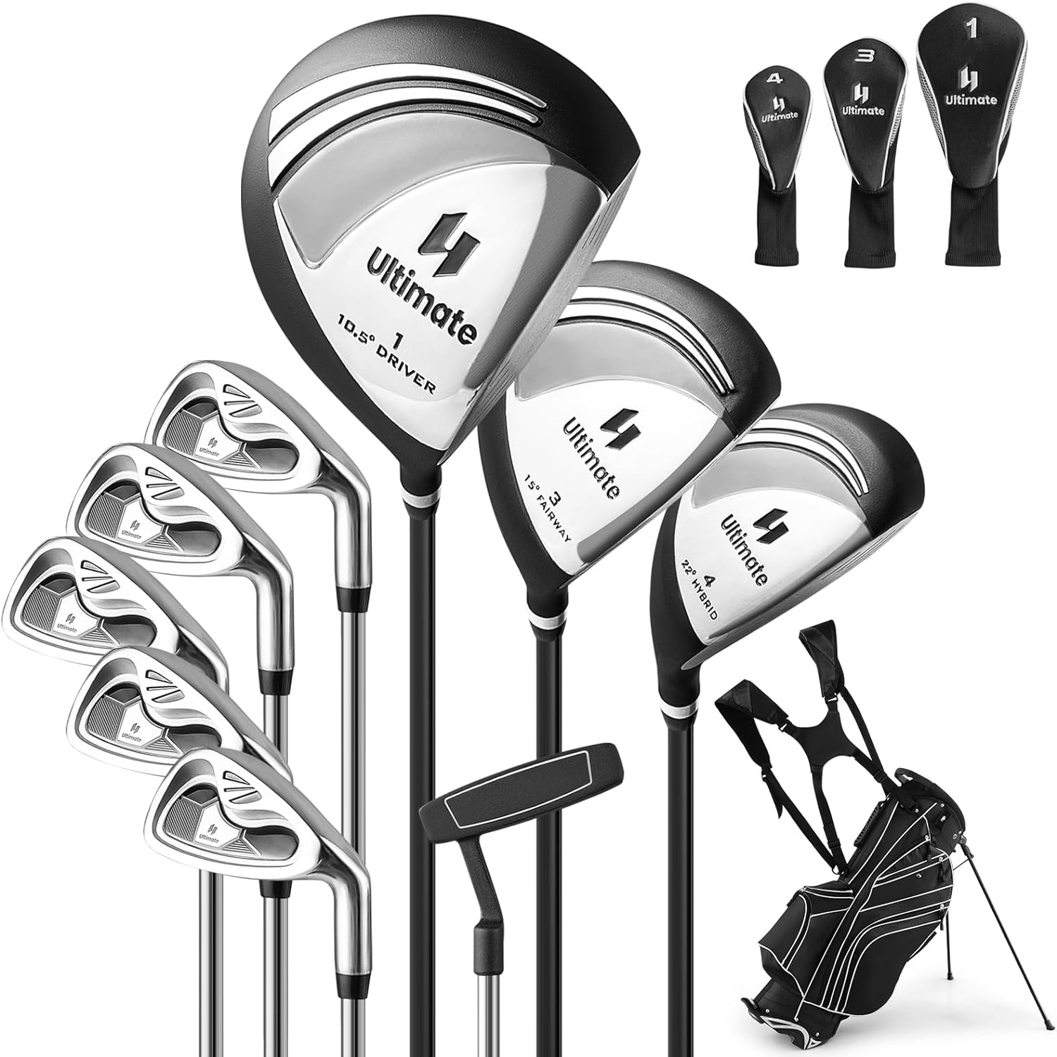 GYMAX Complete Golf Club Set for Men, 12/14 PCS Right Hand Golf Clubs Set with #1 Driver & #3 Fairway & #4 Hybrid & #6/#7/#8/#9/#P Irons, Putter & Head Covers, Mens Golf Clubs Set