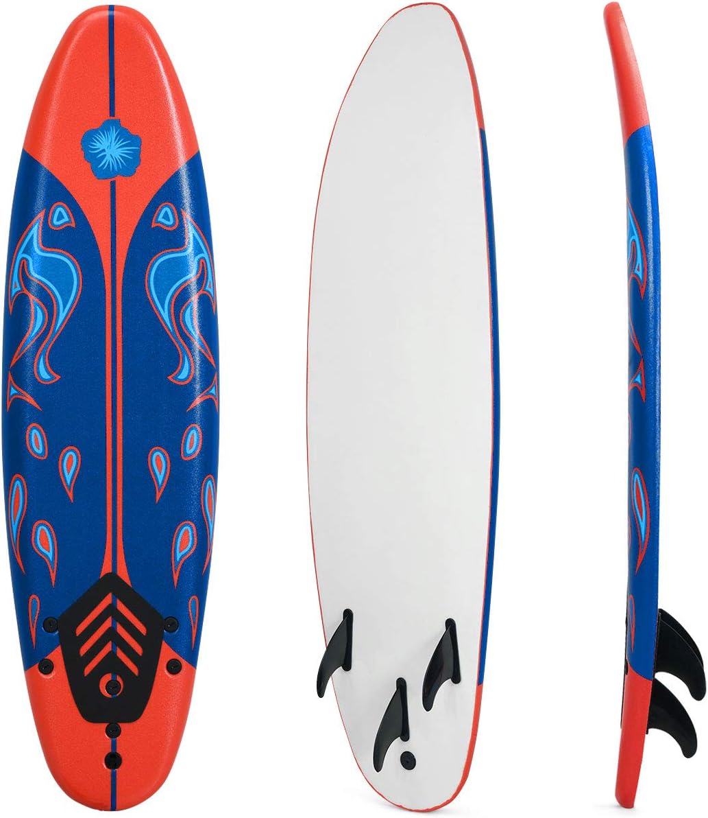 GYMAX Surfboard, 6FT Stand Up Paddle Board with Removable Fins & Safety Leash, Lightweight Non-Slip Paddle Board for Teenagers, Adult, Beginners