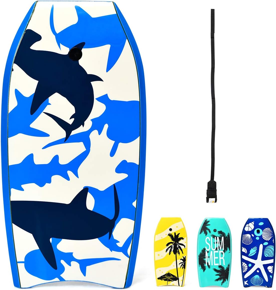 GYMAX Boogie Boards for Beach, 33/37/41 Super Lightweight Bodyboard with HDPE Slick Bottom & Premium Wrist Leash, Durable Bodyboard for Teens and Adults