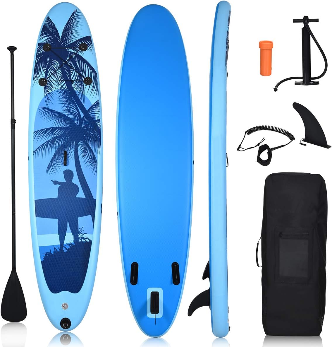 GYMAX Paddle Board, 9.8/10/11 x 6 Inflatable Stand Up Paddle Board with SUP Accessories, Removable Fin, Paddle, Pump, Leash & Carry Bag, Blow Up Paddle Boards Standing Boat for Adults, Youth