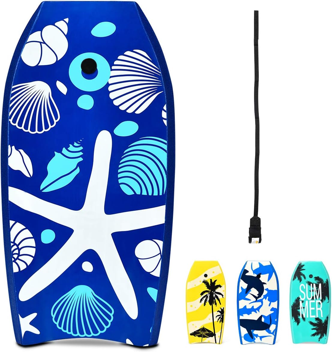 GYMAX Boogie Boards for Beach, 33/37/41 Super Lightweight Bodyboard with HDPE Slick Bottom & Premium Wrist Leash, Durable Bodyboard for Teens and Adults