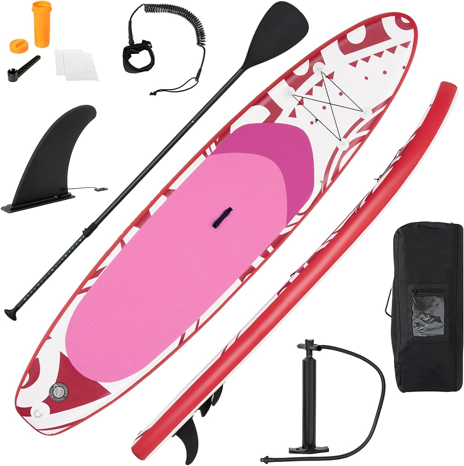 GYMAX Inflatable Stand Up Paddleboard, 6.5 Surfing Boarding with Hand Pump, Adjustable Paddle, Repair Kit, Carrying Bag & Removable Fin, Heavy Duty for Adult Beginner Teenager