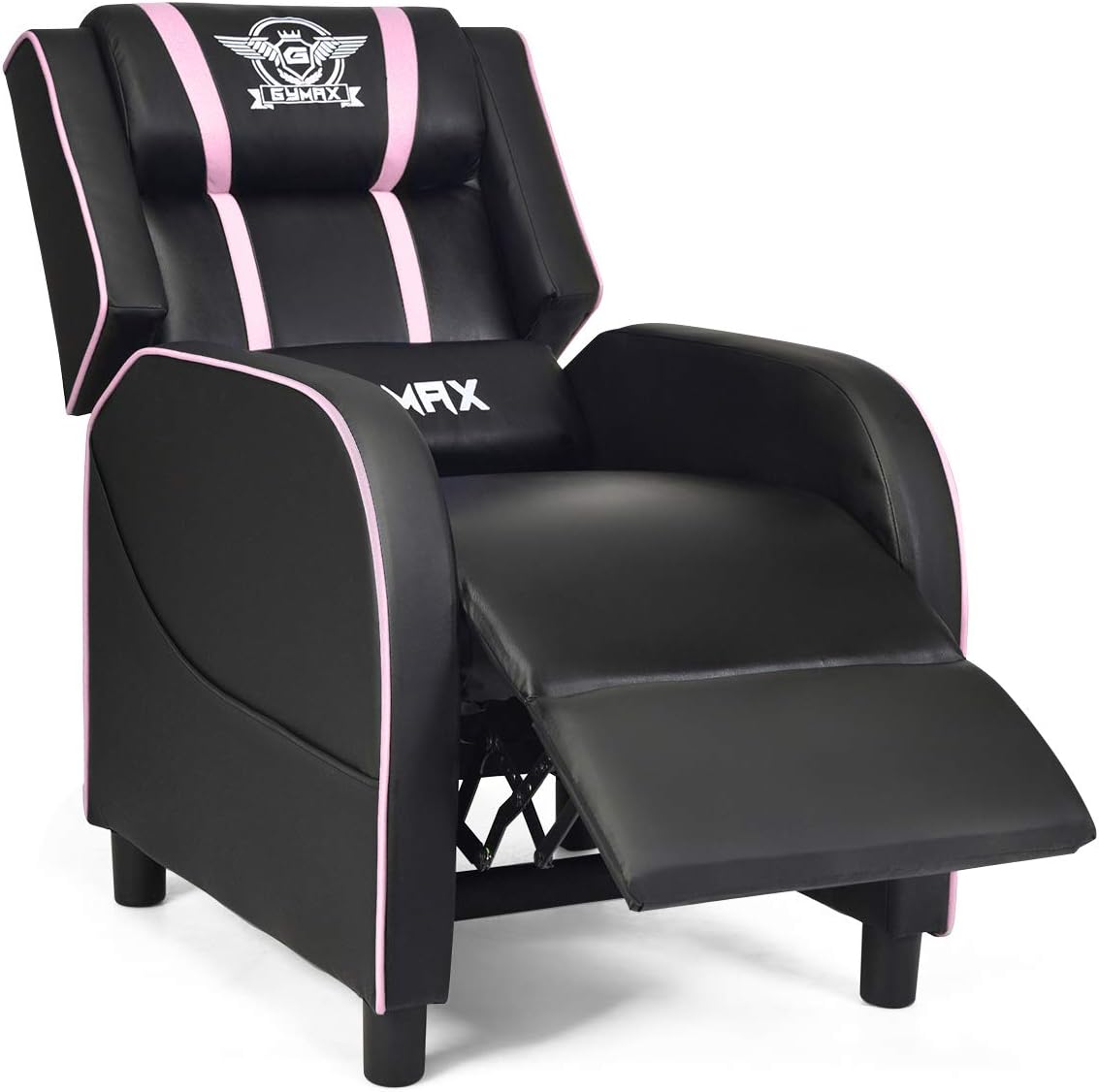 GYMAX Gaming Recliner, Massage Gaming Chair w/Adjustable Footrest, Remote Control & Side Pocket, Ergonomic Game Lounge Chair, Racing Style Single Theater Seat Game Sofa for Adults (Pink)