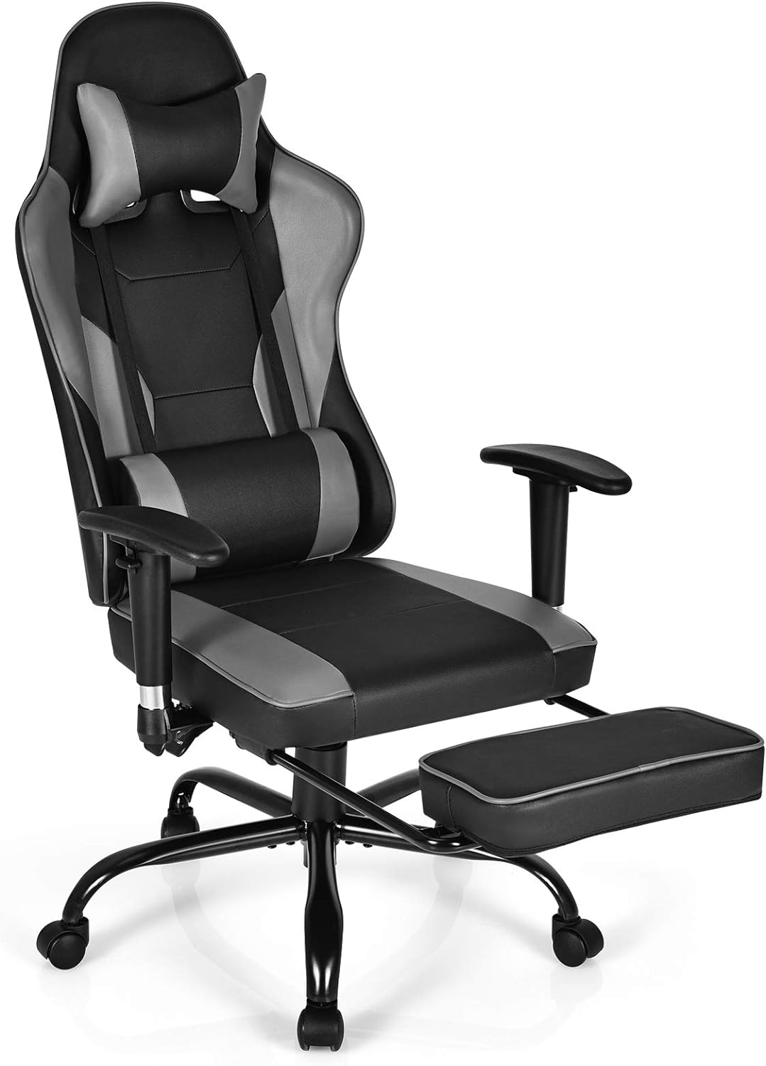 GYMAX Gaming Chair, High Back Computer Gaming Chair with Adjustable Armrests & Massage Lumbar Support, Swivel Ergonomic Reclining Office Chair (Black)