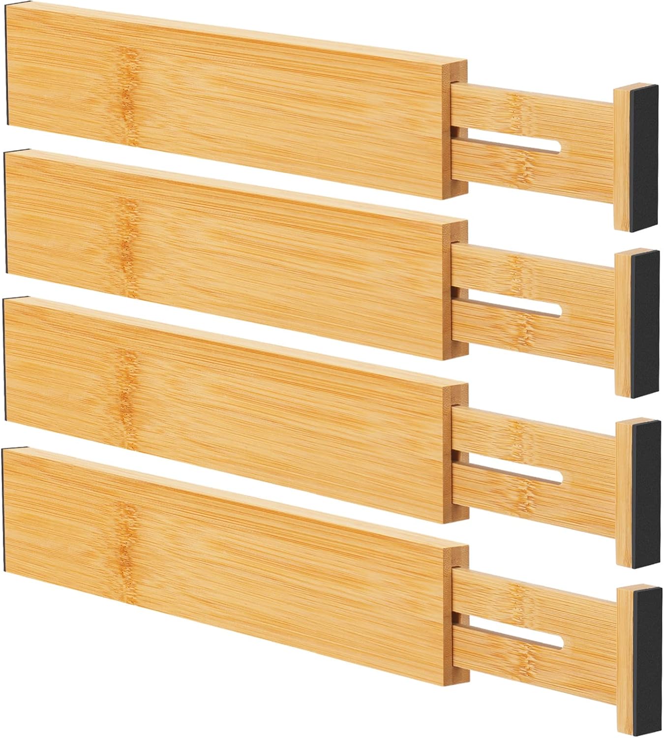 Bamboo Drawer Dividers Organizers, Kitchen Drawer Organizer, Adjustable Drawer Divider for Clothes, Kitchen, Dresser, Bedroom, Bathroom and Office, 4-Pack (M Natural, 12-17 IN)