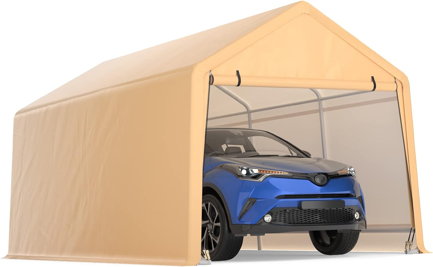 GYMAX Carport, Portable Garage with Roll Up Removable Doors, All Season Car Canopy for Truck, Boat, RV, Heavy Duty Galvanized Steel Metal Carport Tent Shelter for Wedding, Picnic, Camping