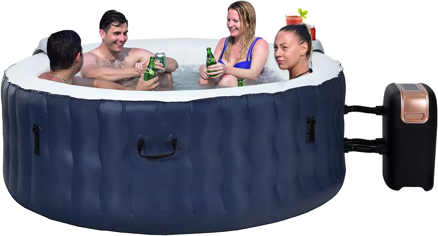 GYMAX Hot Tub, 71 x 27 4 Person Inflatable Hot Tub with 108 Bubble Jets, Air Pump, Filter Cartridge & Cover, Portable Outdoor Blow Up Spa (Blue)