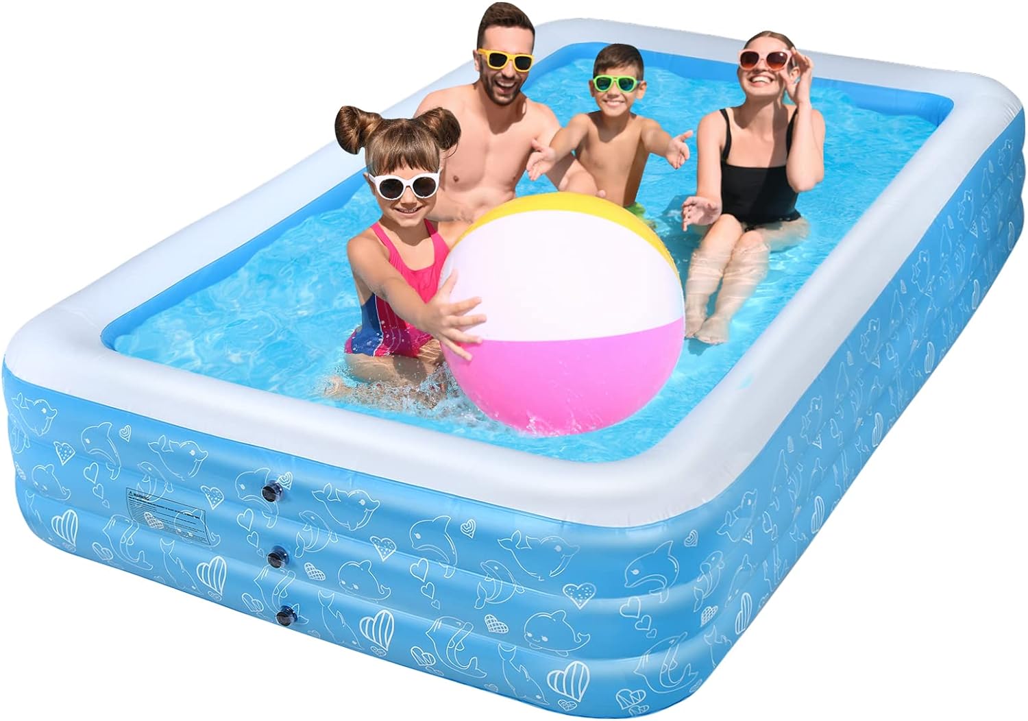 GYMAX Inflatable Pool, 120 x 72 x 22 Full-Sized Thicken Family Lounge Swimming Pool, 3 Level Oversize Adjustable Blow Up Above Ground Pool for Kiddie & Adults Paddling Water Outdoor Backyard