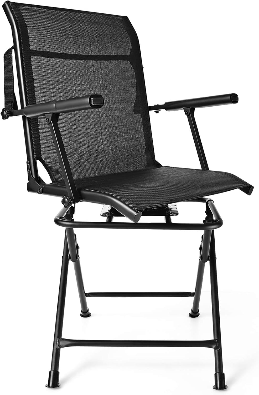 GYMAX Hunting Chair, 360 Degree Swivel Hunting Blind Chair with Carry Handle, 330 lbs Capacity, Comfortable, Waterproof, Portable and Silent Folding Dove Hunting Chair for Blinds (with Armrest)