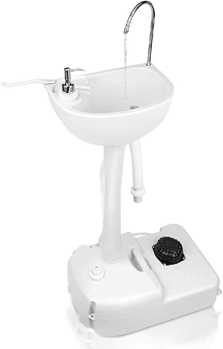 Gymax Portable Wash Sink, Camping Sink with Towel Holder and Soap Dispenser, for Outdoor Camping, Travel, Events, 4.5 Gal Water Capacity with Rolling Wheels and Foot Pump