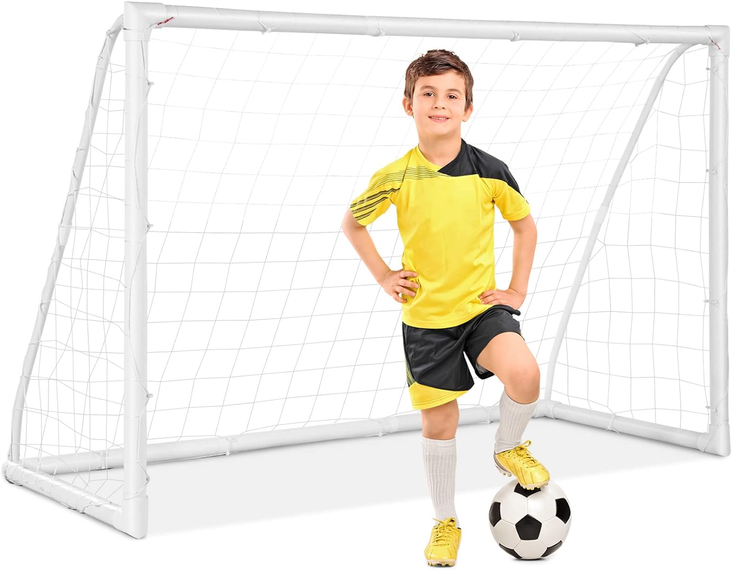 GYMAX Soccer Goal, Soccer Goals for Backyard with All Weather Net, Ground Stake & Zip Ties, Easy Assembly Folding Soccer Frame and Net for Kids School Club Training Practice