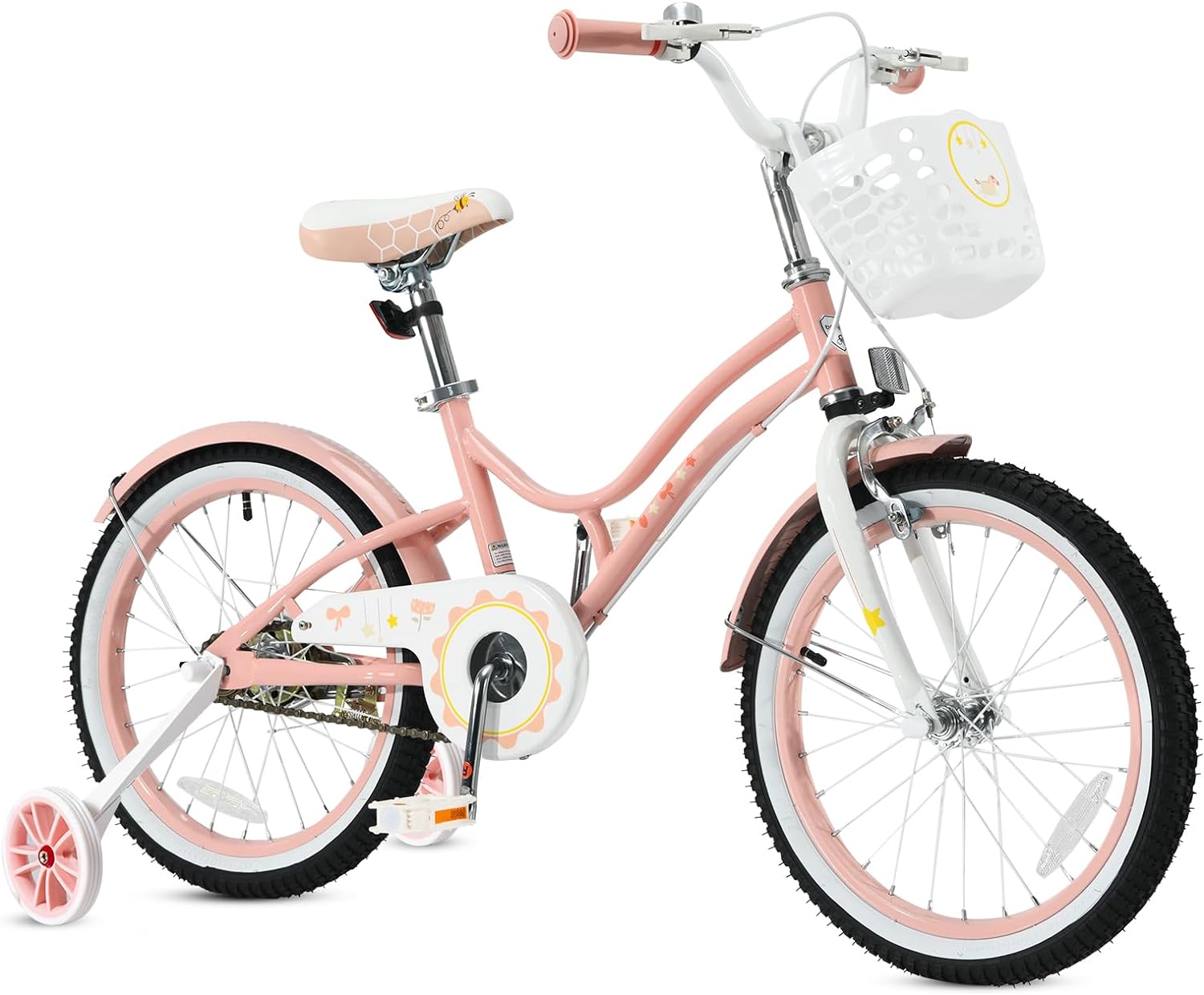 GYMAX Girls Bike for Toddler & Kids Aged 6-9, 18 Inch Kids Bicycle w/Training Wheels, Basket, Bell & Kickstand, Kids Bike w/Dual Handbrake, Adjustable Handlebar & Saddle, 95% Pre-Assembled