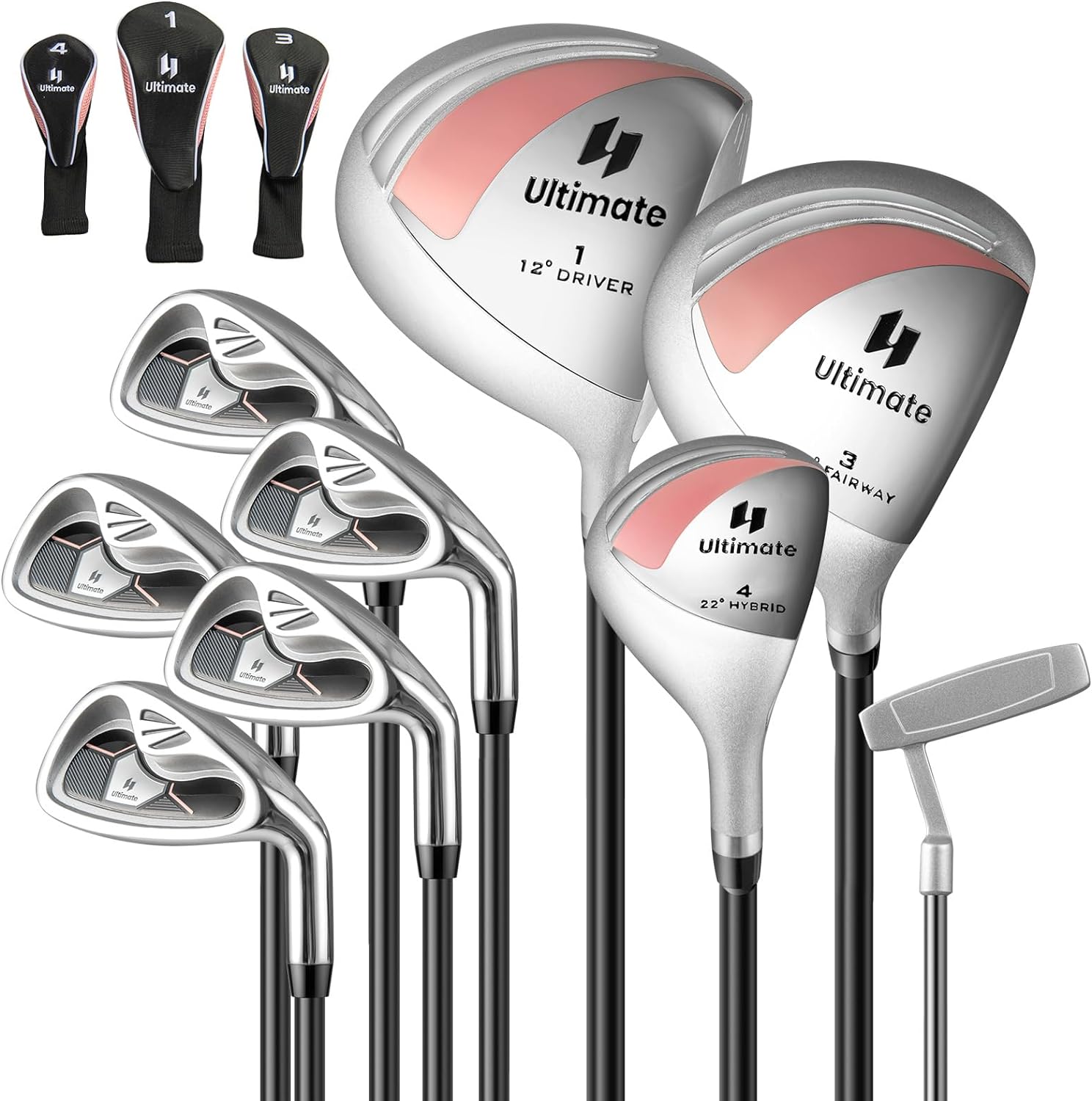 GYMAX Complete Golf Club Set for Women, 12/14 PCS Right Hand Golf Set Includes #1 Driver & #3 Fairway & #4 Hybrid & #6/#7/#8/#9/#P Irons, Putter & Head Covers, Ladies Golf Clubs Full Set