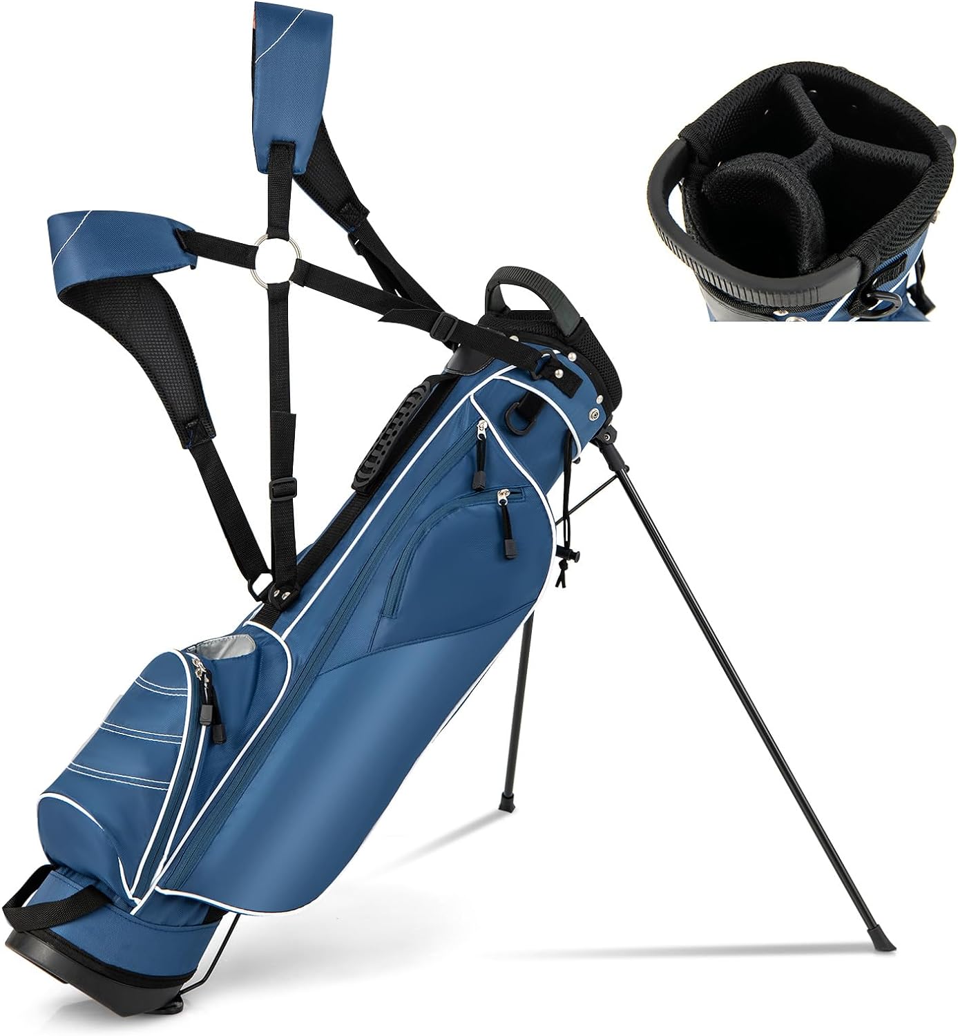 GYMAX Golf Stand Bag, 4 Way Divider Golf Bag with 4 Zippered Pockets, Cooler Bag, Rain Hood & Padded Shoulder Strap, Lightweight Portable Pitch n Putt Golf Clubs Bag for Men/Women