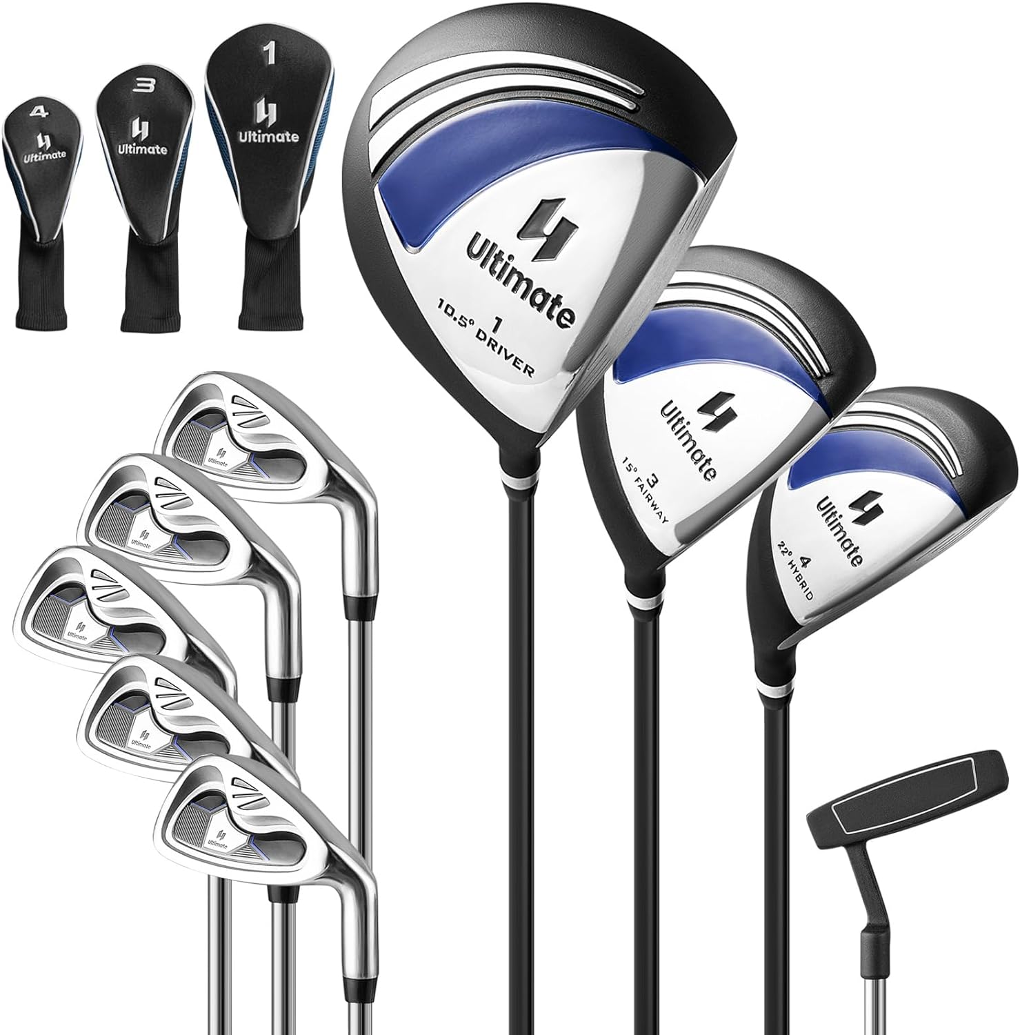 GYMAX Complete Golf Club Set for Men, 12/14 PCS Right Hand Golf Clubs Set with #1 Driver & #3 Fairway & #4 Hybrid & #6/#7/#8/#9/#P Irons, Putter & Head Covers, Mens Golf Clubs Set