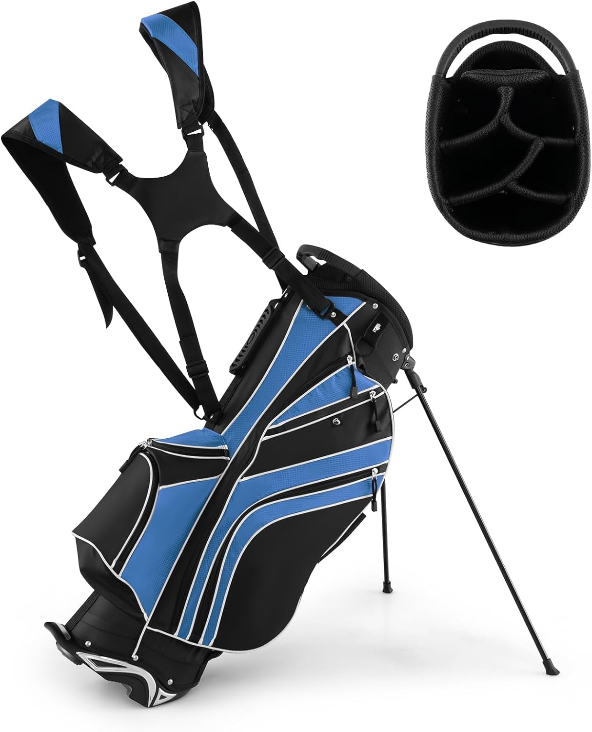 GYMAX Golf Stand Bag, 6 Way Divider Golf Club Bag with 8 Pockets, Rain Hood, Umbrella Holder & Glove Sticker, Portable Lightweight Golf Bag for Men Women