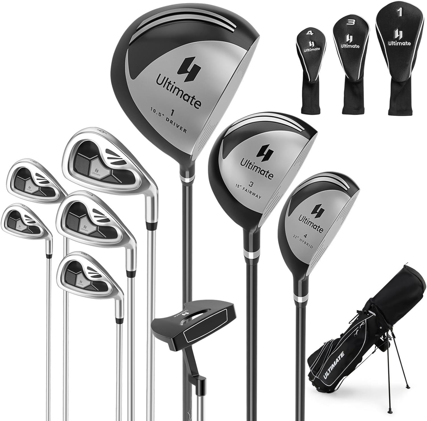 GYMAX Complete Golf Club Set for Men, 12/14 PCS Right Hand Golf Clubs Set with #1 Driver & #3 Fairway & #4 Hybrid & #6/#7/#8/#9/#P Irons, Putter & Head Covers, Mens Golf Clubs Set