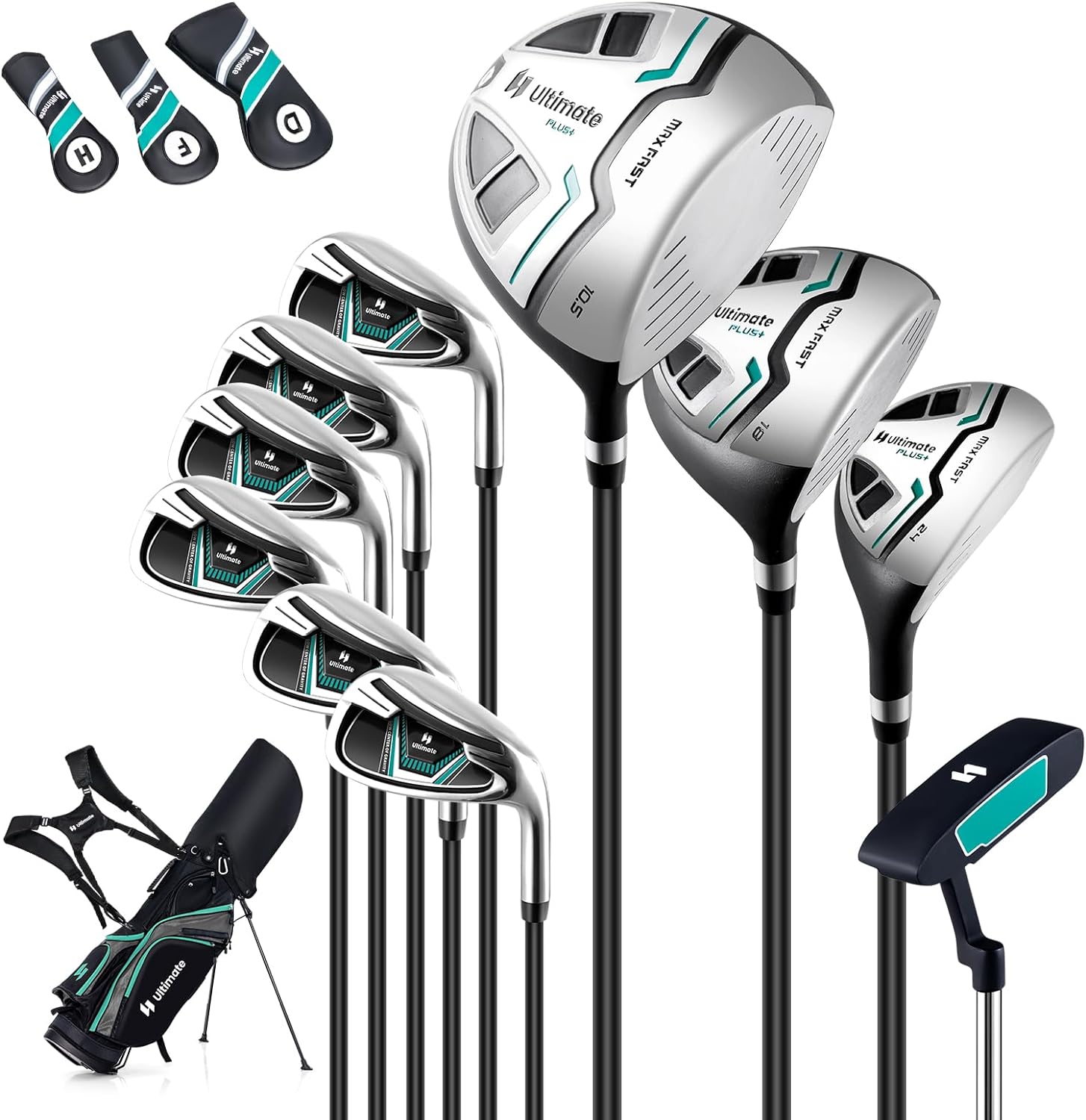 GYMAX Golf Clubs for Men, 16PCS Right Handed Complete Golf Set - 3 Woods (#1#3#5), 5 Irons (#5#6#7#8#9), Sand/Pitching Wedge, Putter, 3 Head Covers, Rain Hood & Stand Bag