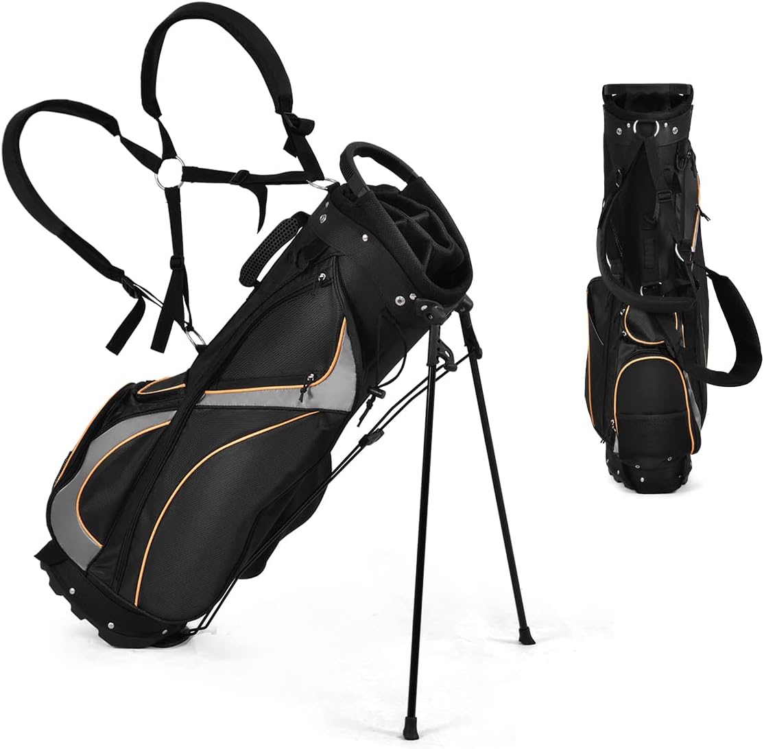 GYMAX Golf Bag, Golf Club Bag for Men with 8-Way Divider, Organizer Pockets & Double Shoulder Straps, Lightweight Portable Golf Stand Bag for Golf Cart