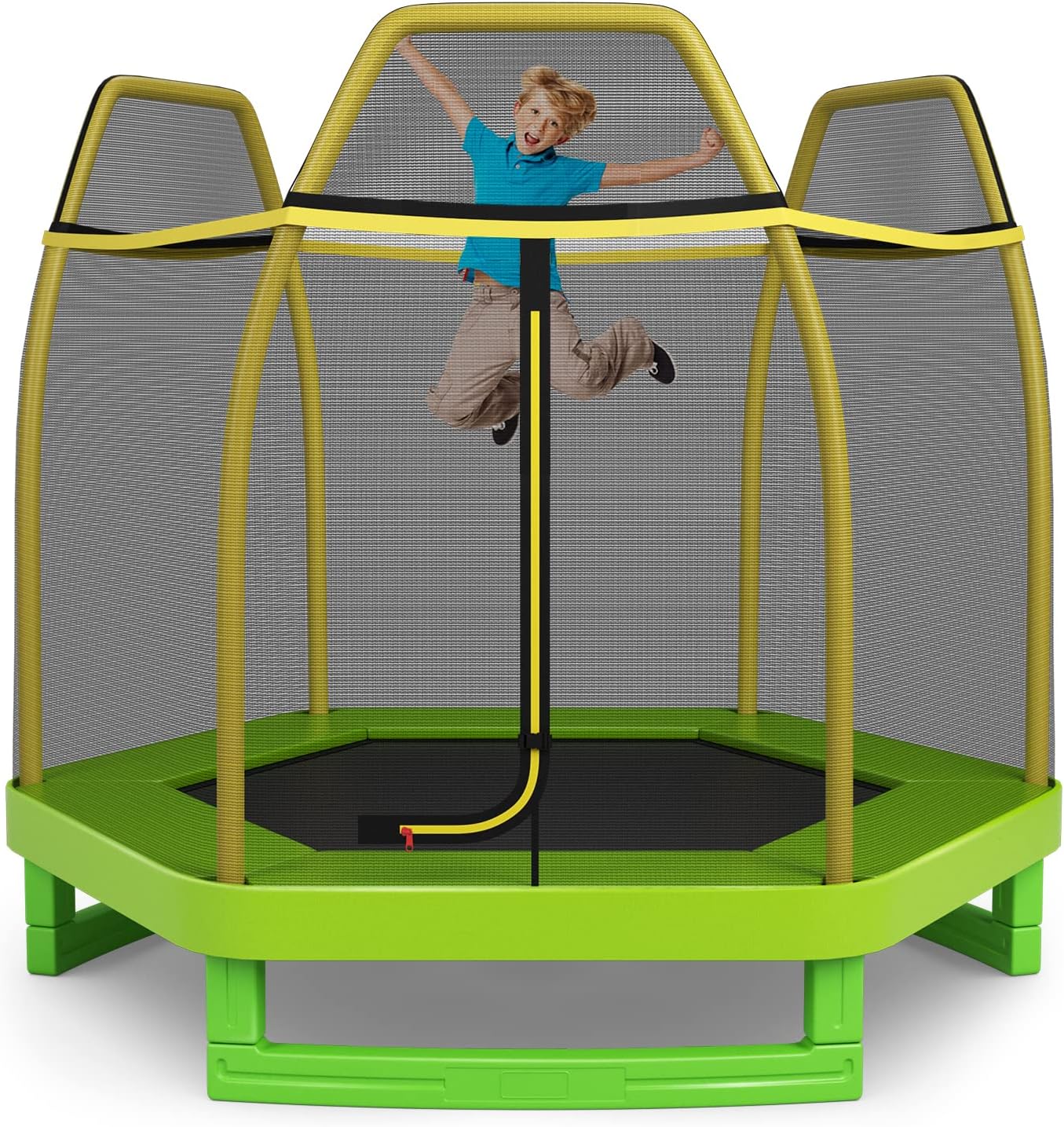 GYMAX Trampoline for Kids, 7FT Toddler Trampoline with Safety Enclosure Net & Seamless Spring Pad, Heavy Duty Small Indoor/Outdoor Trampoline for Boys, Girls Age 3 