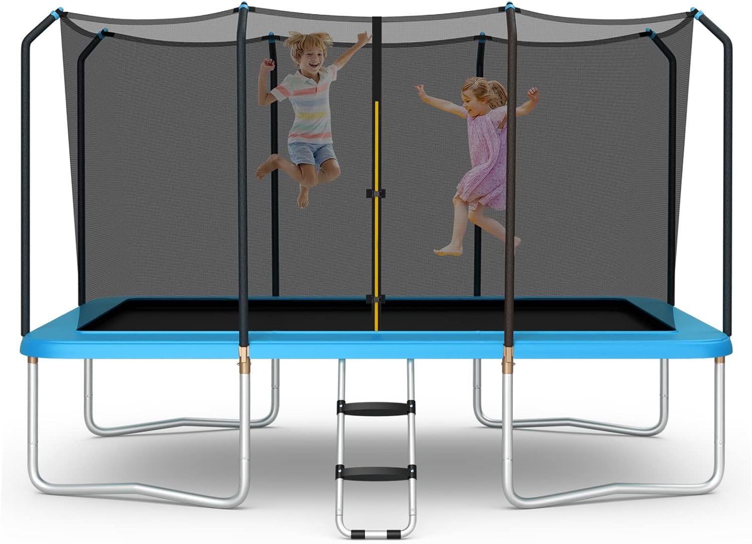 GYMAX Trampoline for Kids, ASTM Approved 14FT Rectangular Trampoline with Enclosure Net & Non-Slip Ladder, Heavy Duty Recreational Trampoline Rebounder, Outdoor Backyard Trampoline for Adults