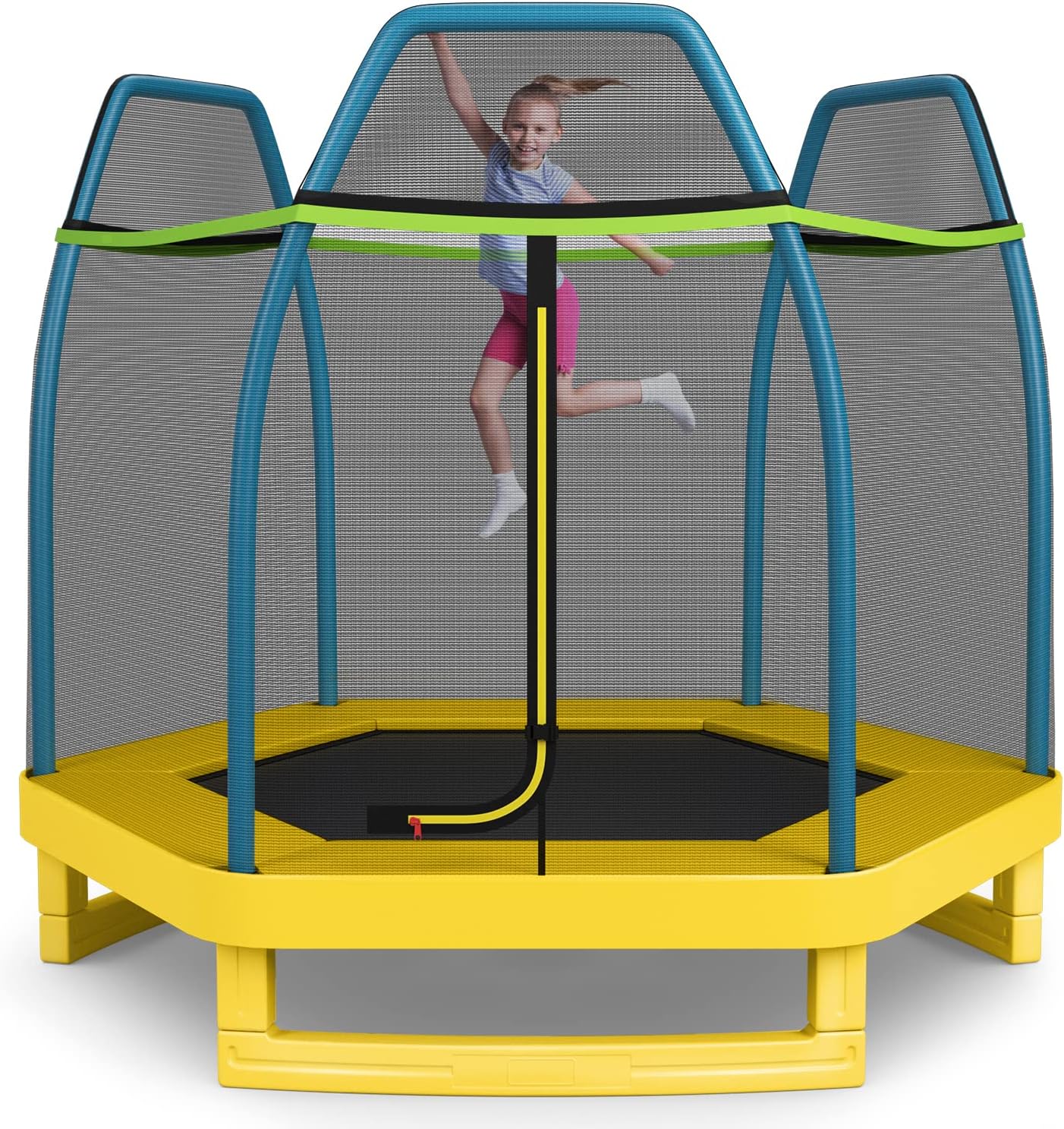 GYMAX Trampoline for Kids, 7FT Toddler Trampoline with Safety Enclosure Net & Seamless Spring Pad, Heavy Duty Small Indoor/Outdoor Trampoline for Boys, Girls Age 3+