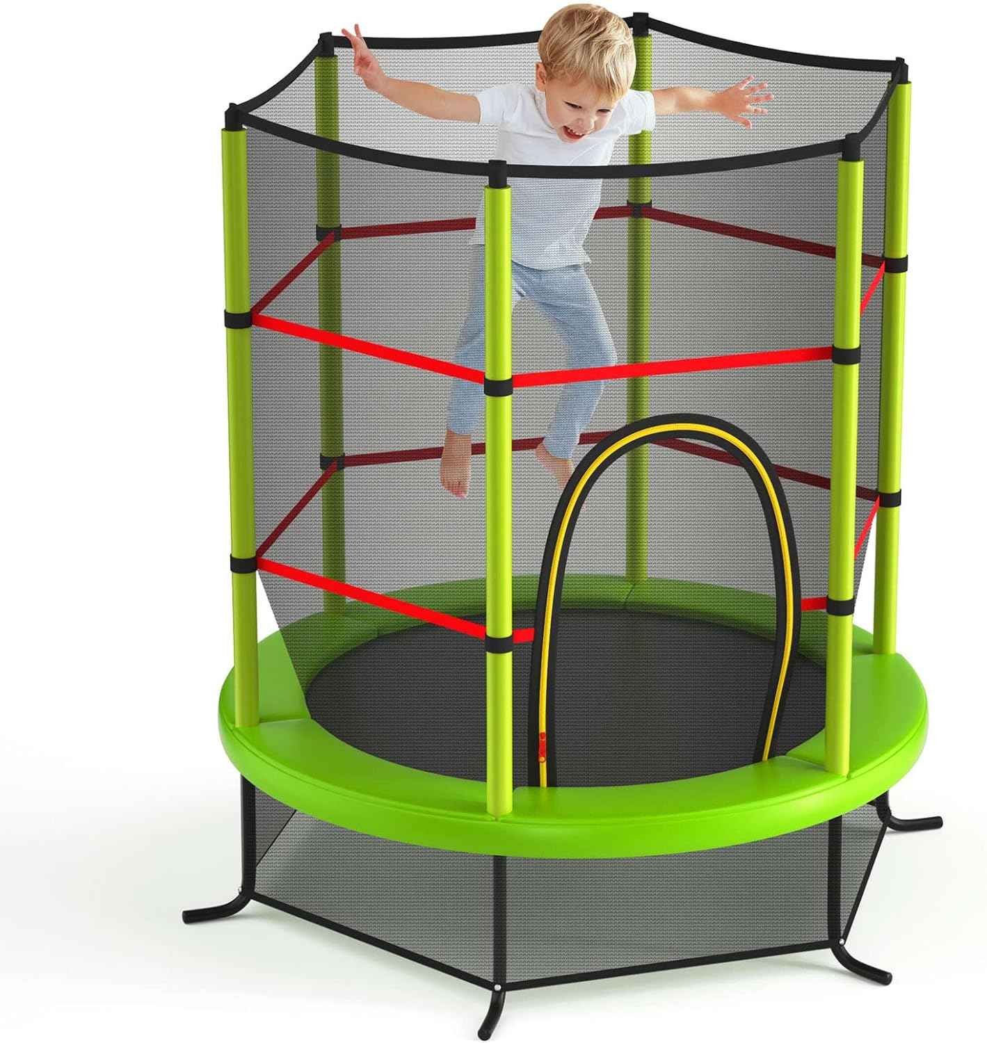 GYMAX 55 Trampoline for Kids, ASTM Approved Toddler Trampoline with All-Round Safety Enclosure Net & Double Side Zipper, Indoor/Outdoor Kids Mini Rebounder Trampoline, Birthday Gift for Boys Girls Age 3-6