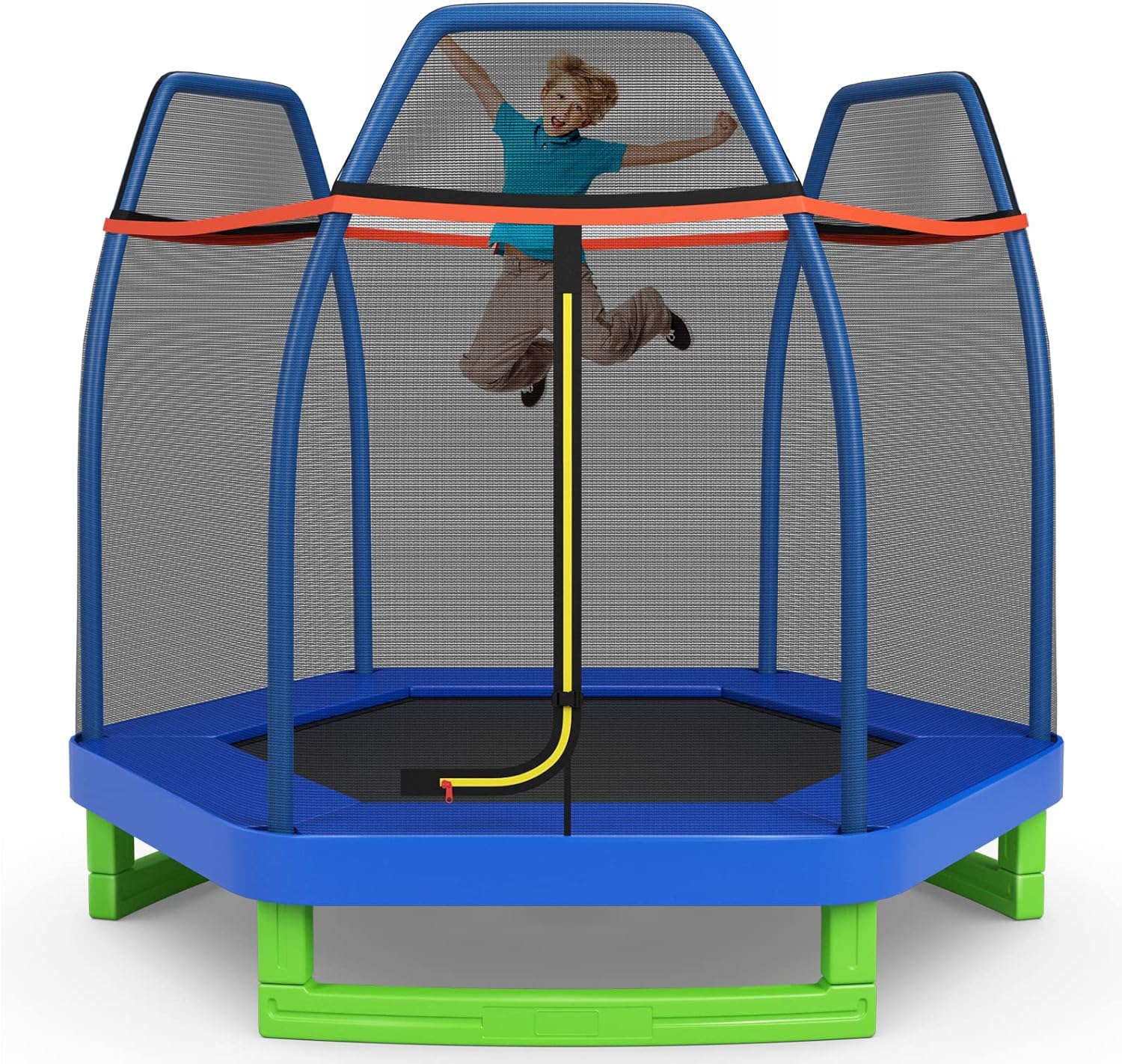 GYMAX Trampoline for Kids, 7FT Toddler Trampoline with Safety Enclosure Net & Seamless Spring Pad, Heavy Duty Small Indoor/Outdoor Trampoline for Boys, Girls Age 3+