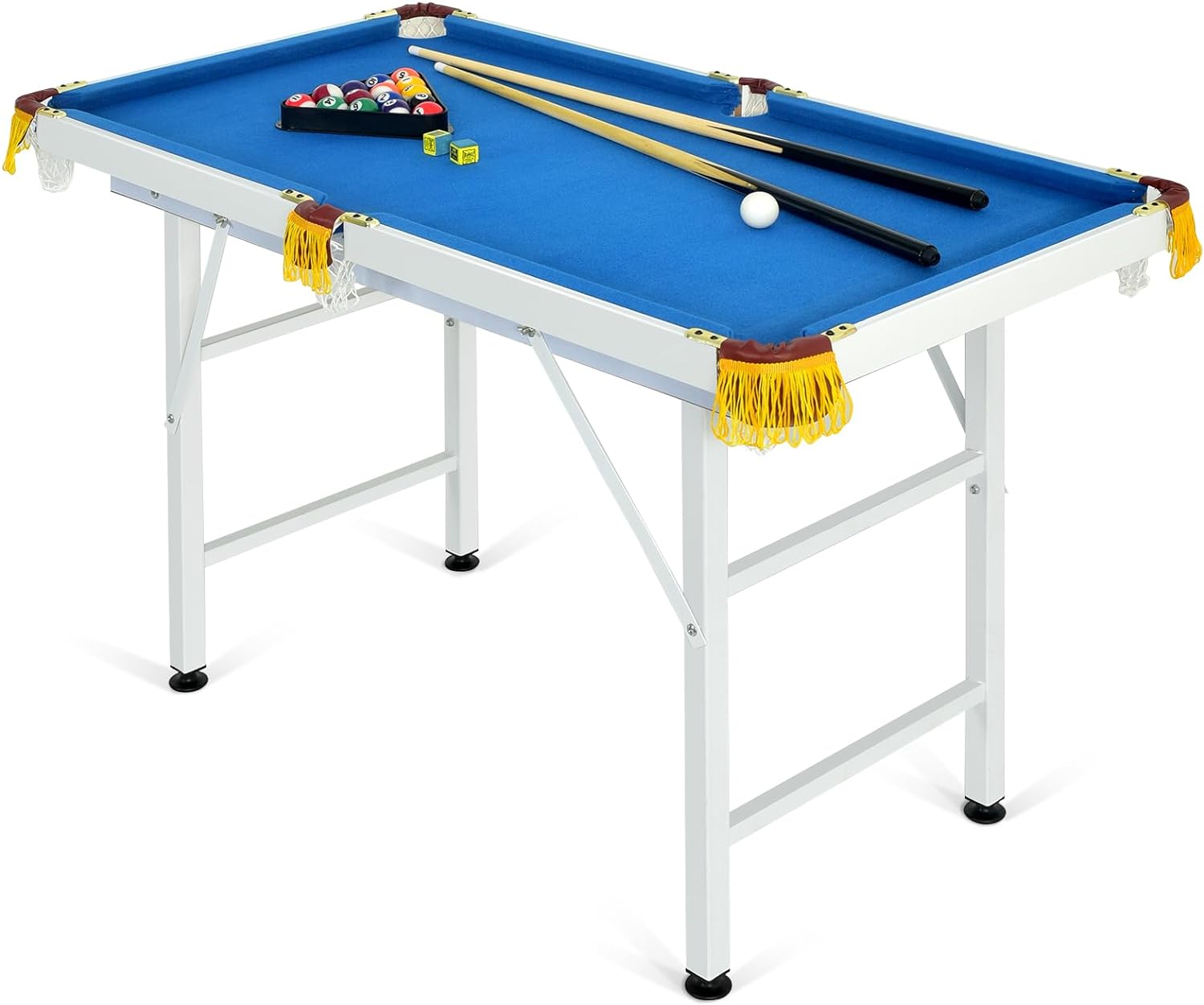 GYMAX Pool Table, 47 Foldable Billiard Table with Balls, 2 Cue Sticks, Chalks, Brush, Triangular Rack and Glue, Multifunctional Indoor Game Snooker Table Set for Kids, Family Gathering, Party