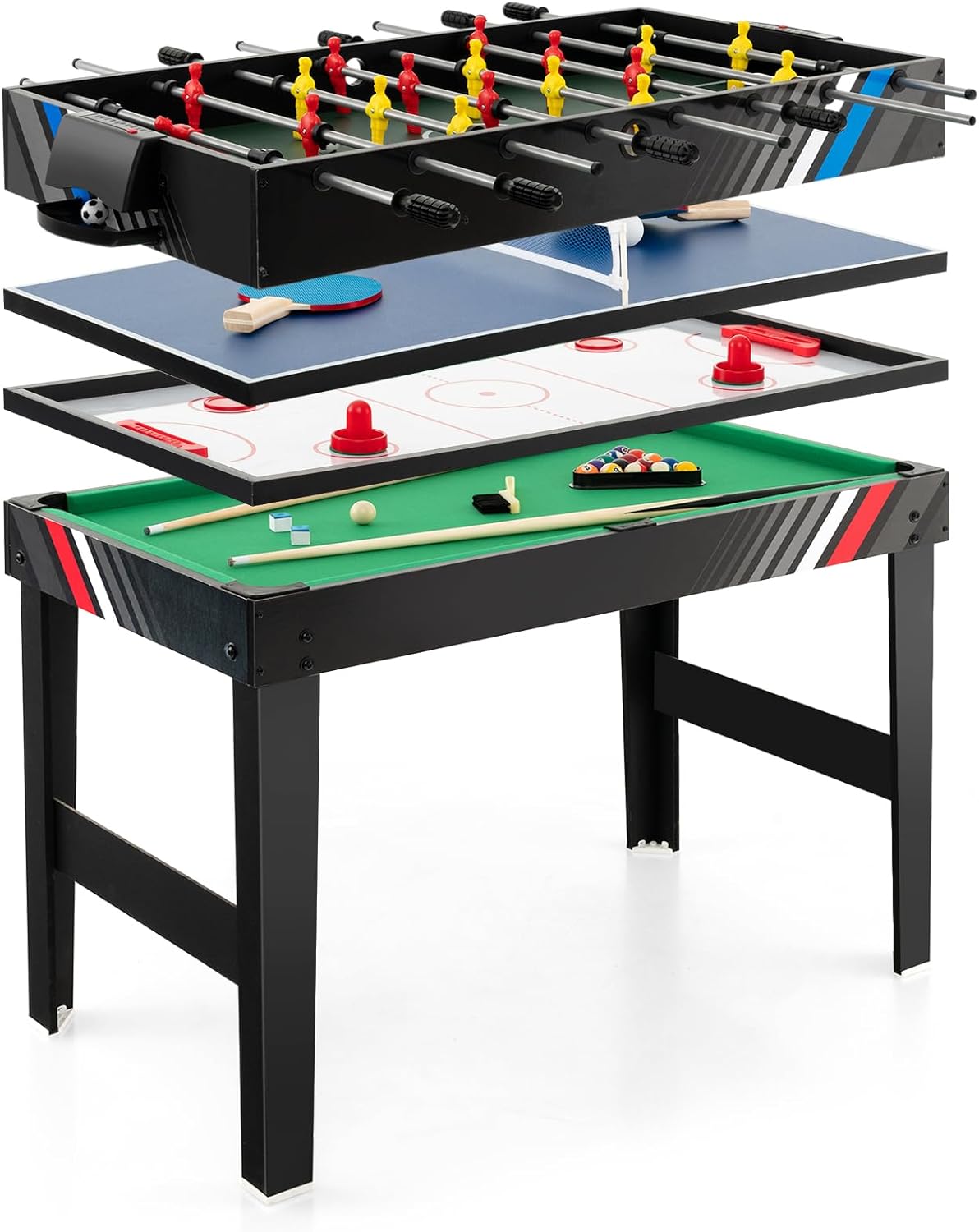 GYMAX 49 Multi Game Table, 4 in 1 Game Table with Foosball Table, Pool Billiards, Air Hockey & Table Tennis, Complete Combination Game Table for Family Game Room