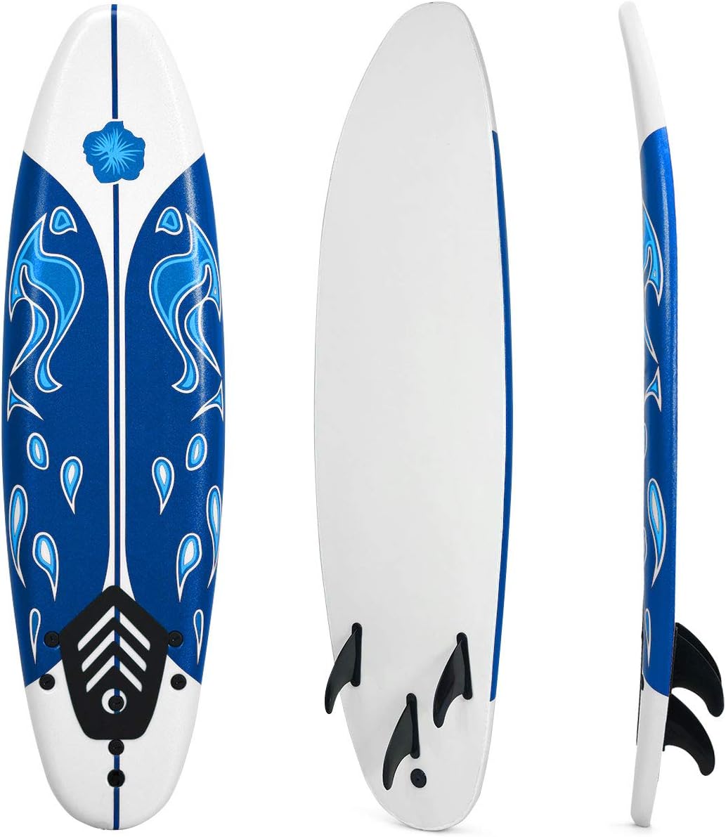 GYMAX Surfboard, 6FT Stand Up Paddle Board with Removable Fins & Safety Leash, Lightweight Non-Slip Paddle Board for Teenagers, Adult, Beginners