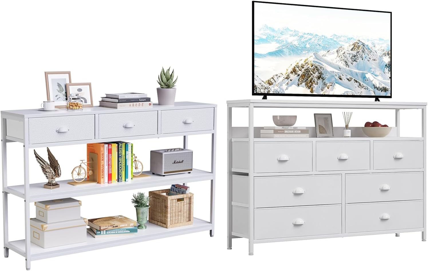 Furologee Dresser TV Stand, White Long 47 Console Sofa Table,Display Shelf for Entry Way, Hallway, Couch, Living Room, Kitchen, Foyer