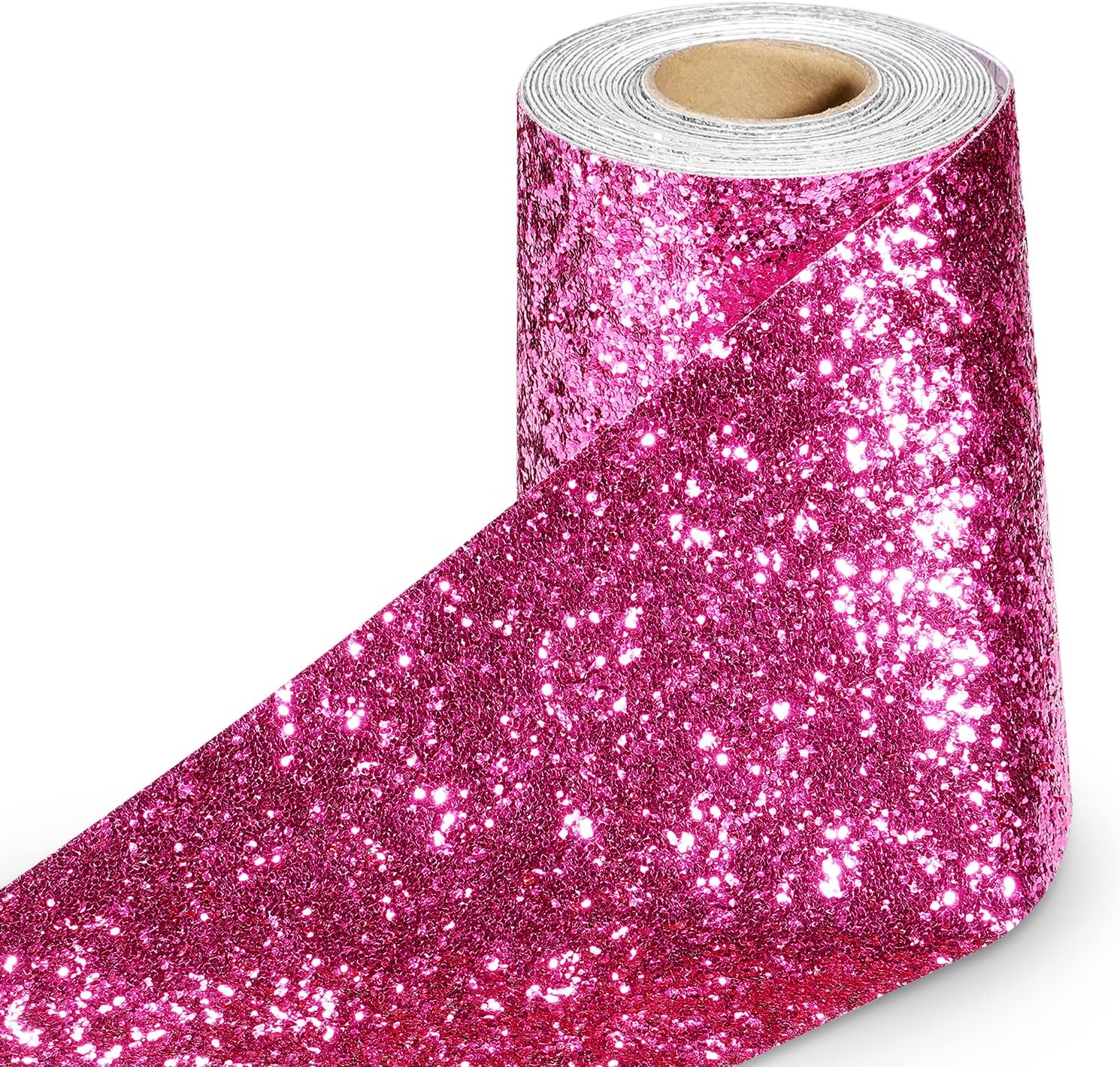 Stickyart Glitter Wallpaper Hot Pink Sequins Sparkle Wallpaper Border Roll Self Adhesive Glitter Contact Paper Removable Sparkly Wall Paper for Bedroom Girls Room Classroom Bulletin Board 3.94x160