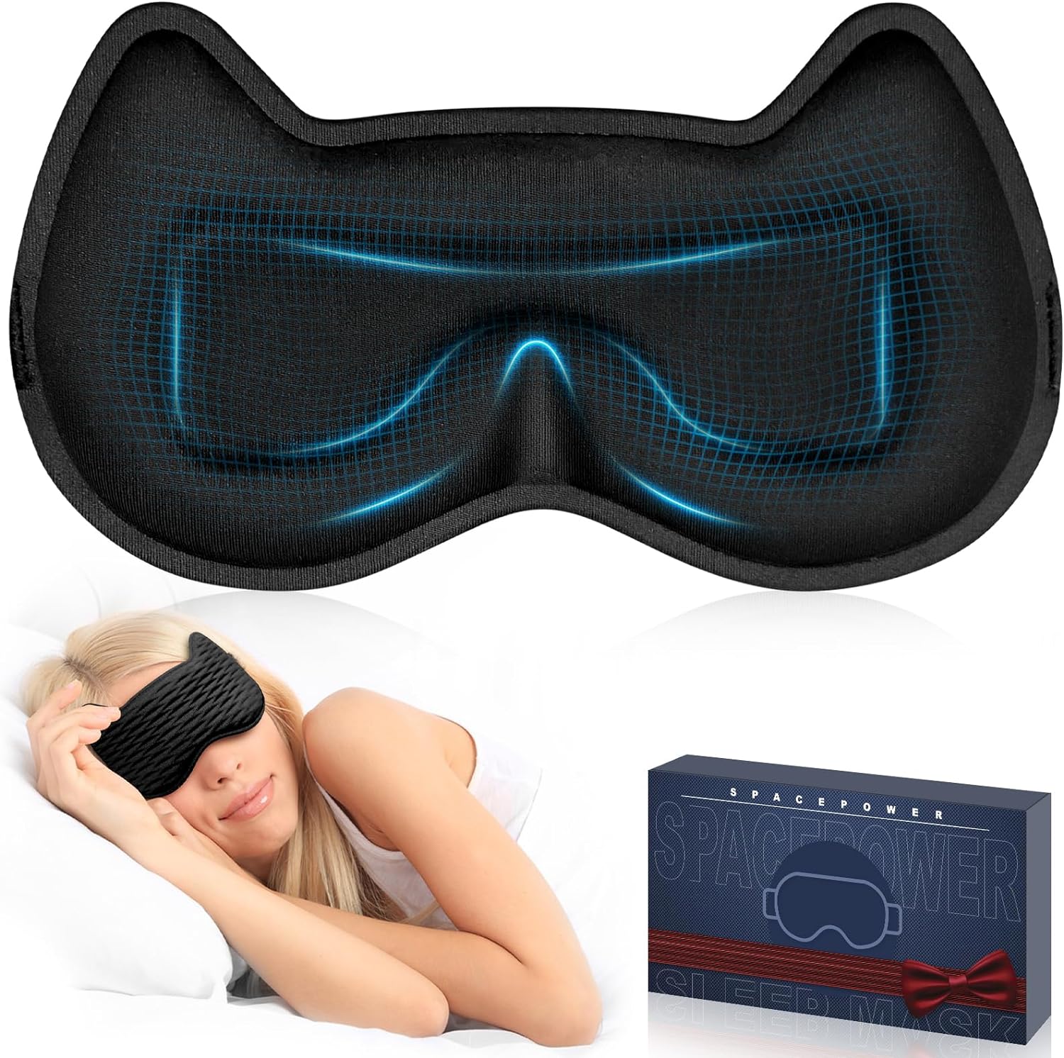 Sleep Eye Mask for Women Men, 100% Blackout 3D Contoured Cup Sleeping Mask with Adjustable Strap, Soft Breathable Memory Foam Blindfold, No Eye Pressure Eye Cover Eyeshade for Night Sleep(Black)