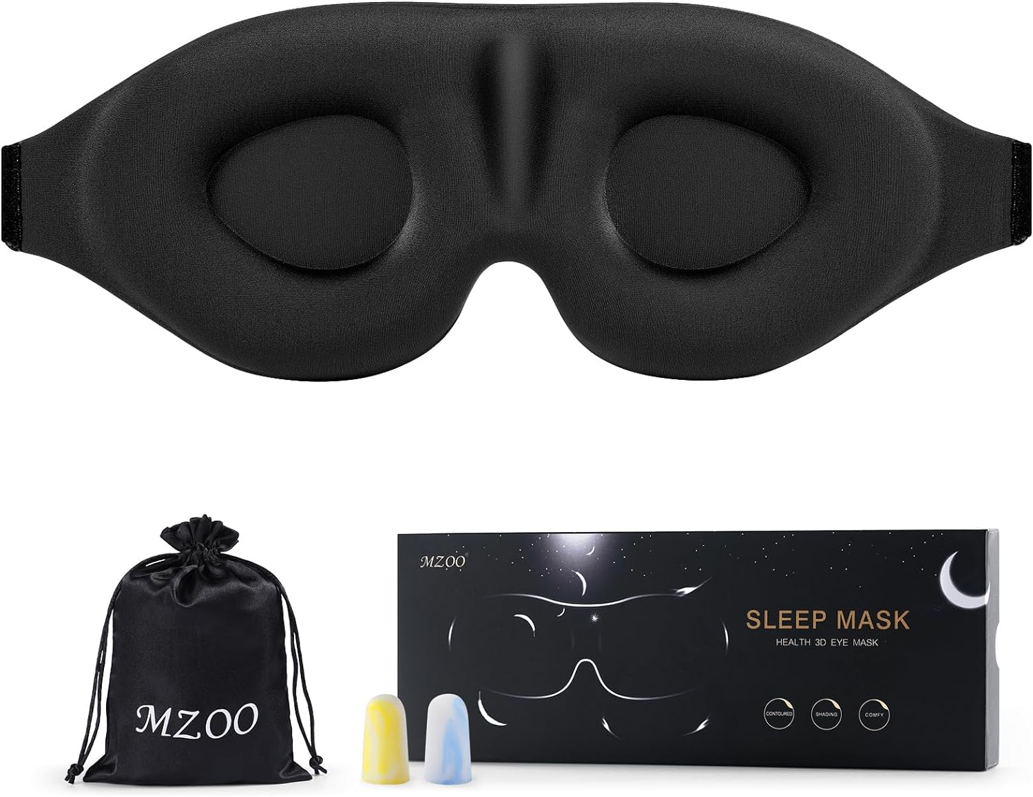 MZOO Sleep Eye Mask for Men Women, Zero Eye Pressure 3D Sleeping Mask, 100% Light Blocking Patented Design Night Blindfold, Soft Eye Shade Cover for Travel, Black