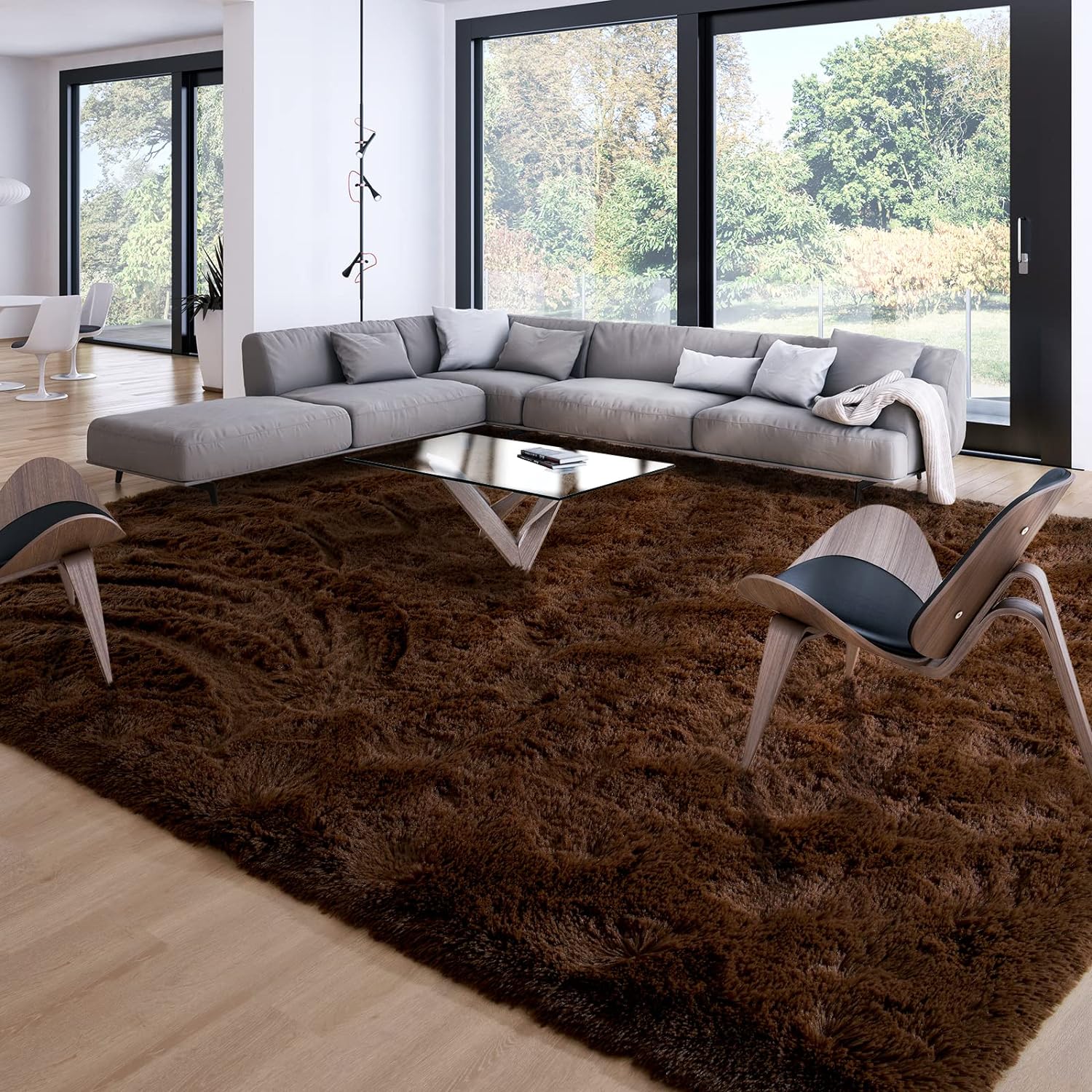 Merelax Soft Modern Indoor Large Shaggy Rug for Livingroom Bedroom Dorm Kids Room Home Decorative, Non-Slip Plush Fluffy Furry Fur Area Rugs Comfy Nursery Accent Floor Carpet 8x10 Feet, Brown