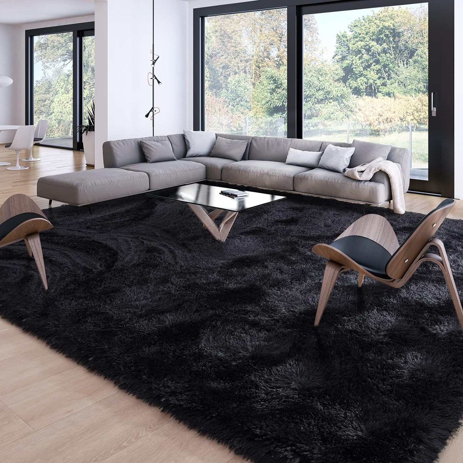 Merelax Soft Modern Indoor Large Shaggy Rug for Livingroom Bedroom Dorm Kids Room Home Decorative, Non-Slip Plush Fluffy Furry Fur Area Rugs Comfy Nursery Accent Floor Carpet 8x10 Feet, Black