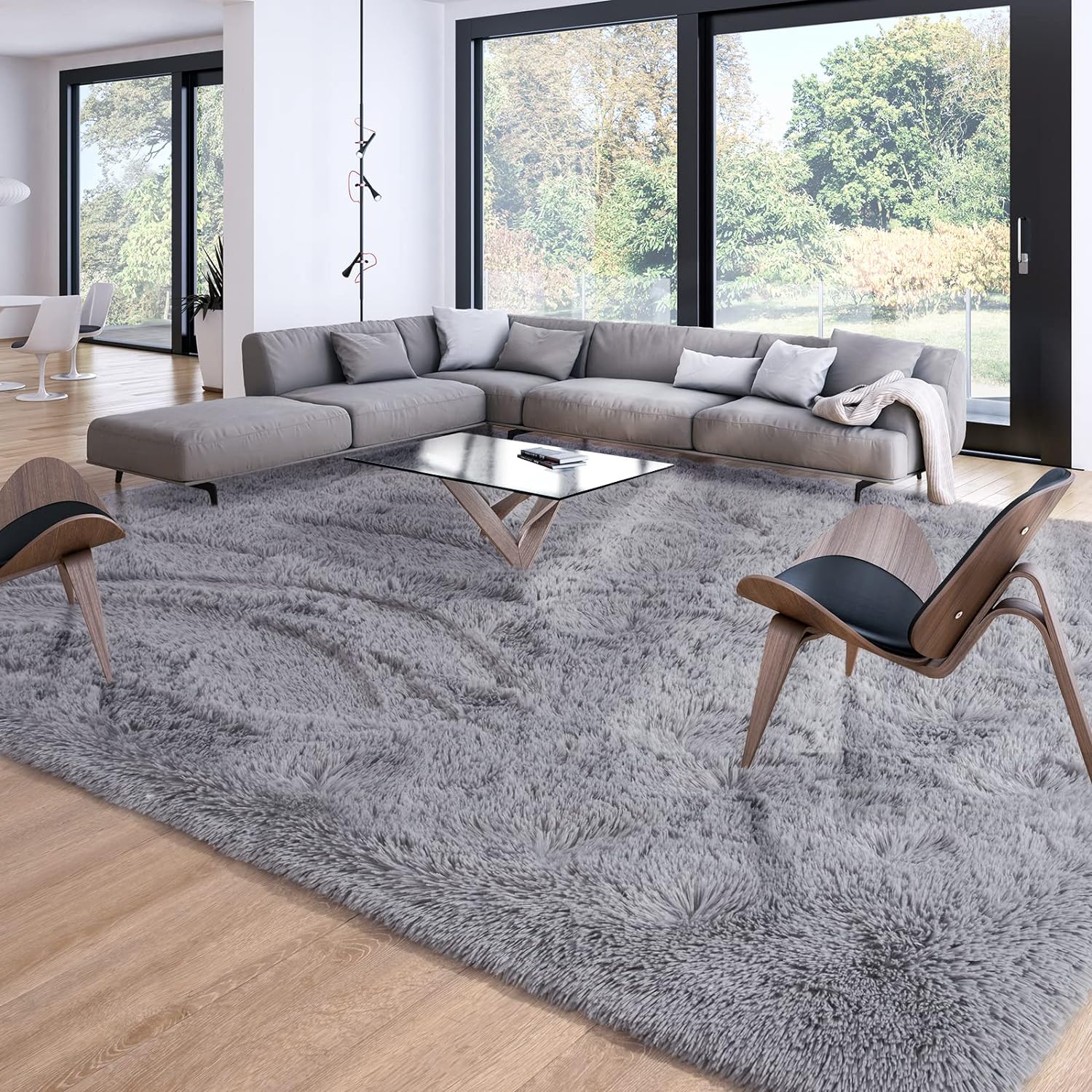 Merelax Soft Modern Indoor Large Shaggy Rug for Livingroom Bedroom Dorm Kids Room Home Decorative, Non-Slip Plush Fluffy Furry Fur Area Rugs Comfy Nursery Accent Floor Carpet 8x10 Feet, Grey