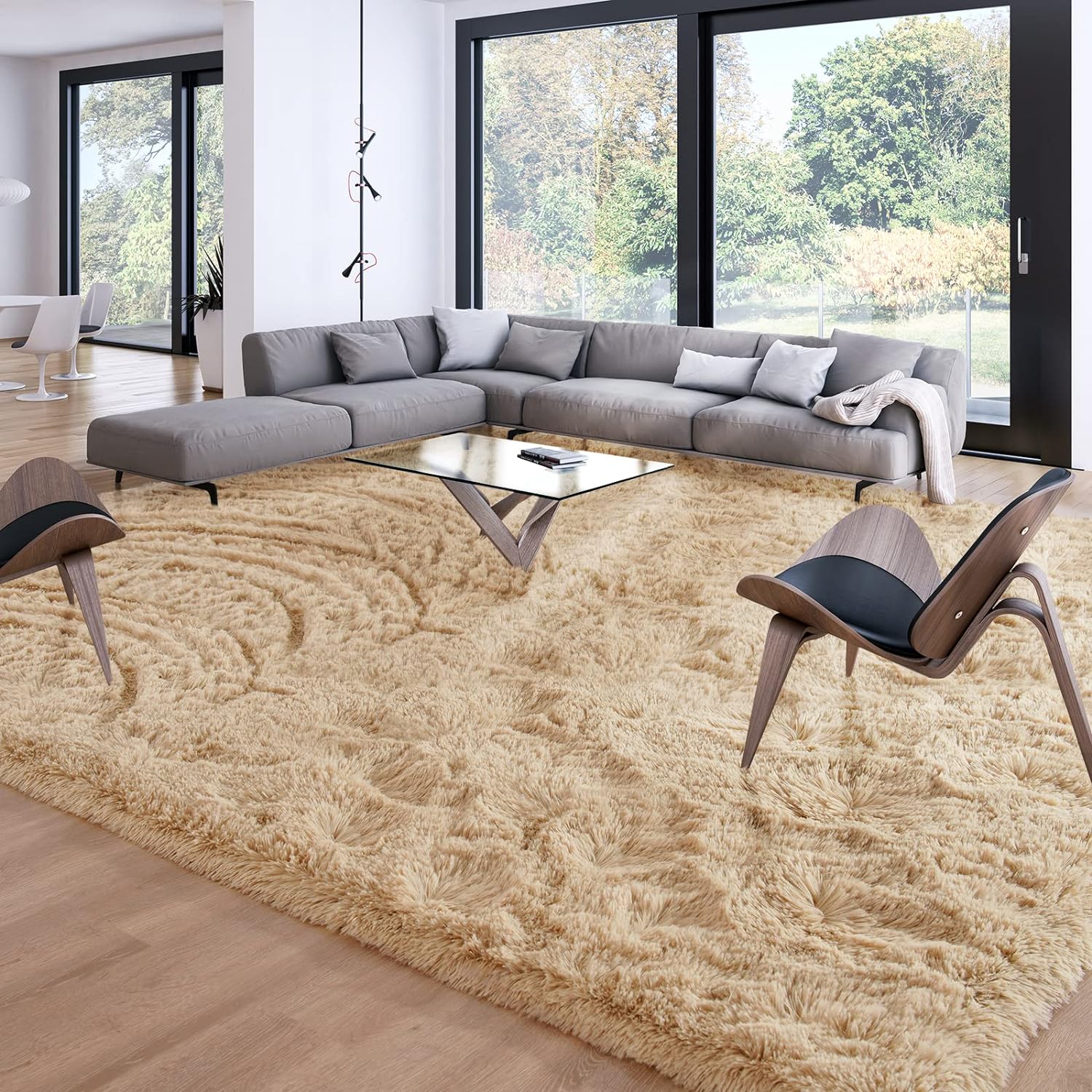 Merelax Soft Modern Indoor Large Shaggy Rug for Livingroom Bedroom Dorm Kids Room Home Decorative, Non-Slip Plush Fluffy Furry Fur Area Rugs Comfy Nursery Accent Floor Carpet 8x10 Feet, Light Tan